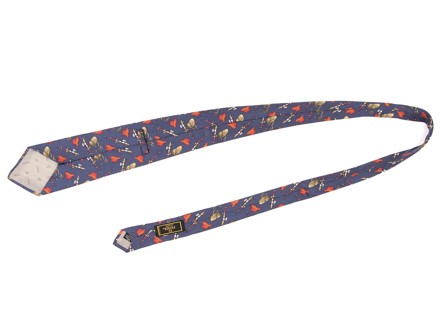Fendi Fishing Print Silk Tie in Navy and Red Size ONE SIZE - 6 Thumbnail