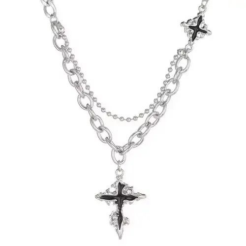 Jewelry Retro punk gothic melting cross layered chain necklace y2k Size ONE SIZE - 5 Thumbnail