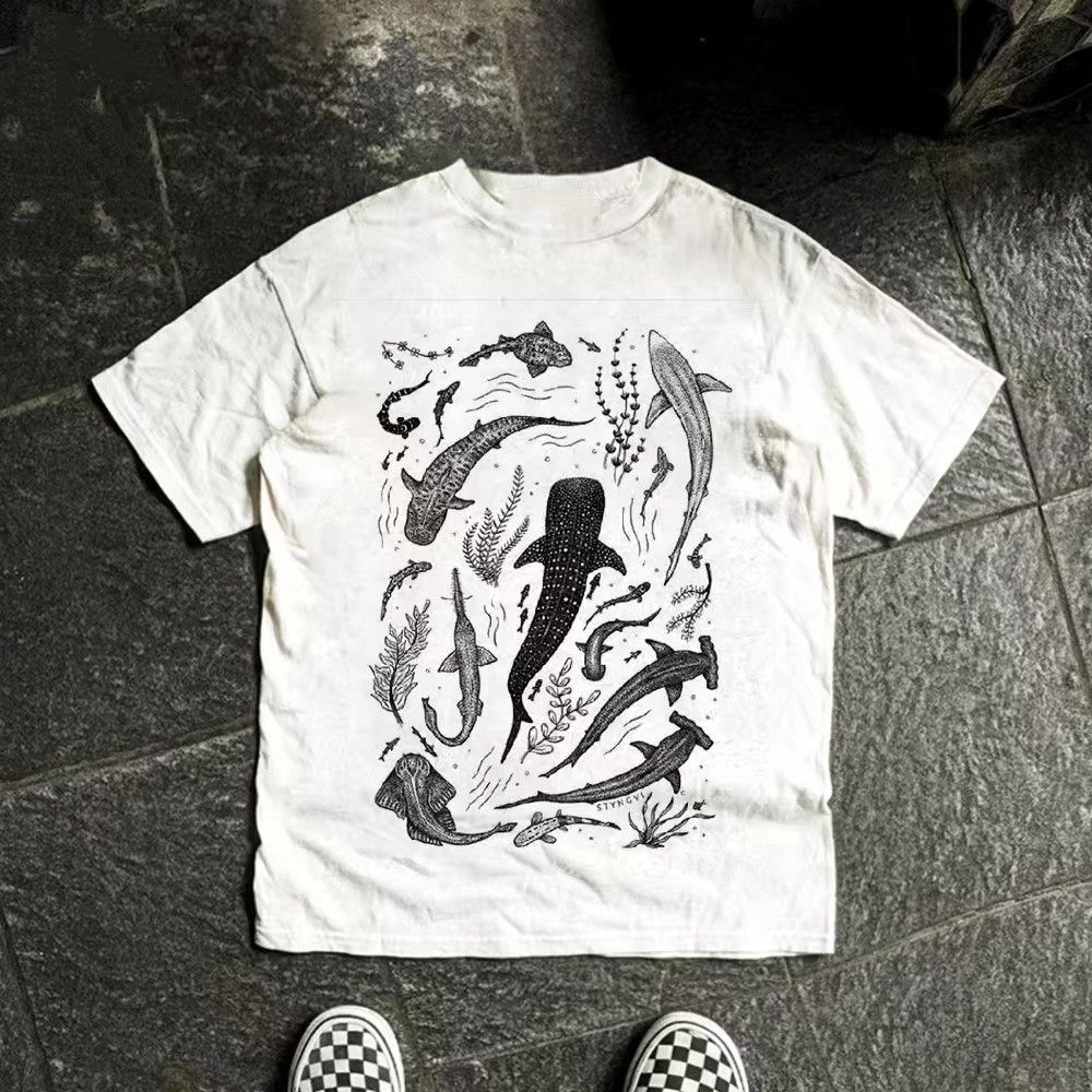 Vintage White retro whale print cotton t-shirt Size US M / EU 48-50 / 2 - 1 Thumbnail
