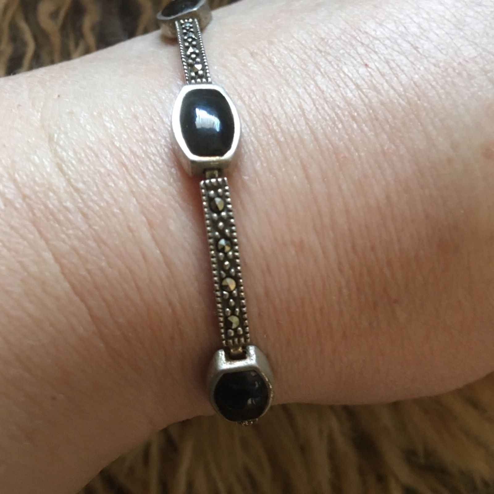 Vintage Vintage sterling black onyx marcasite bracelet Size ONE SIZE - 6 Thumbnail