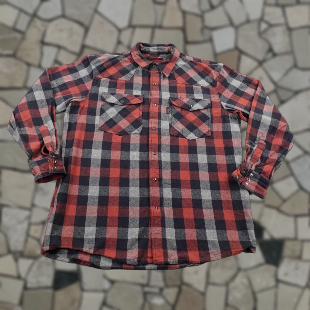 Vintage FiveBrother Shirt Men Large Red Gray Plaid Flannel Pearl Snap Overshirt Shacket Button-Up Outdoor Mens Size US L / EU 52-54 / 3 - 1 Thumbnail