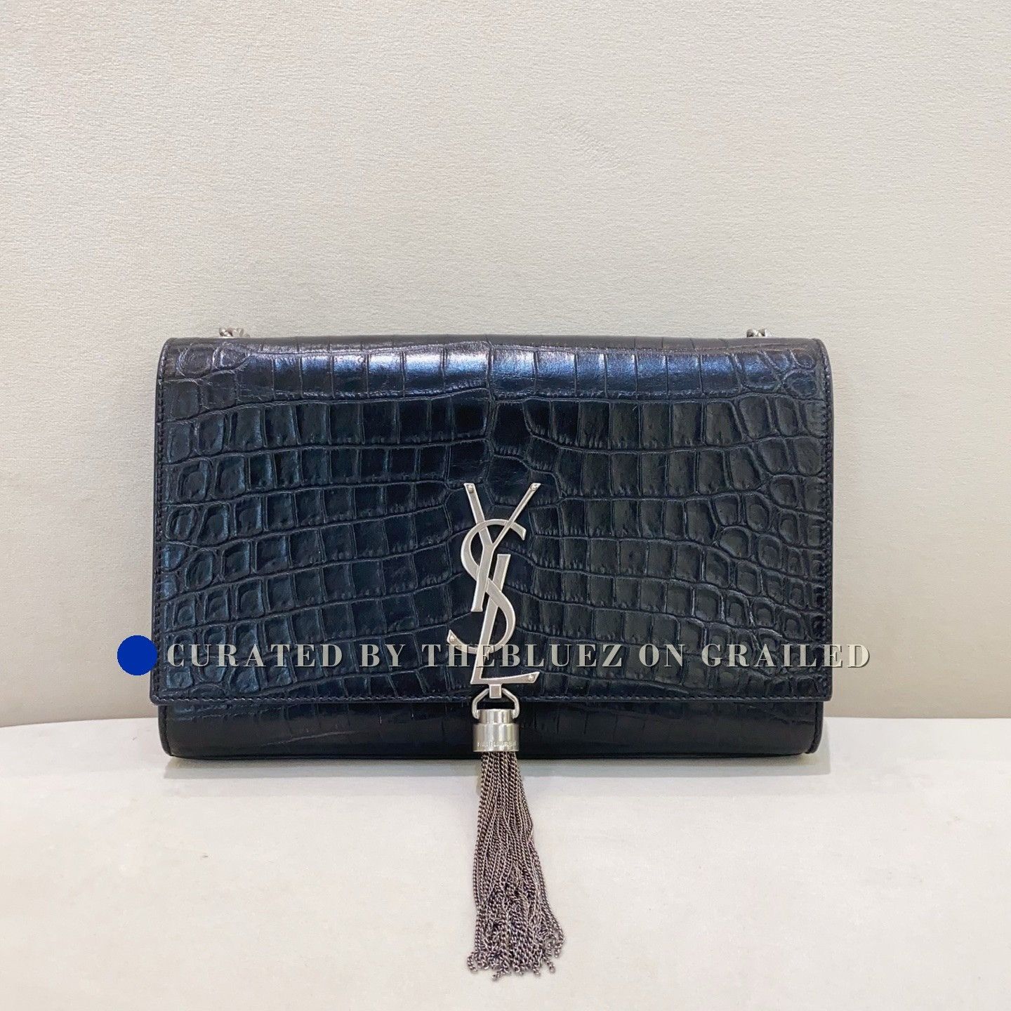 Yves Saint Laurent YSL Black Silver Croc-embossed Chain Bag Size ONE SIZE - 1 Thumbnail