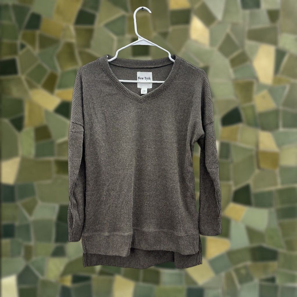 Vintage New York Laundry Sweater Womens Small Brown Ribbed Long Sleeve V-Neck Size S / US 4 / IT 40 - 1 Thumbnail