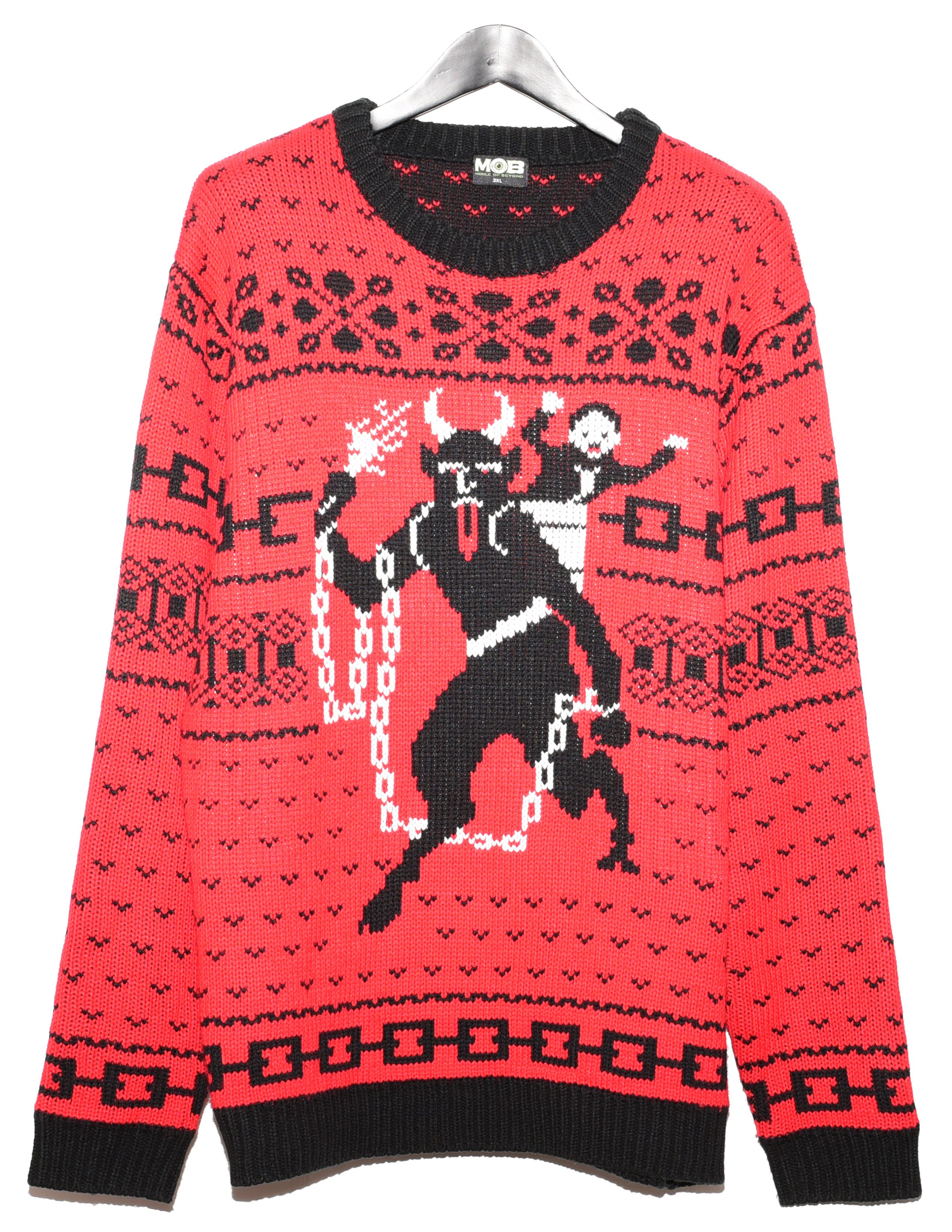 image of Vintage Middle Of Beyond Krampus Knit Sweater in Red, Men's (Size 2XL)