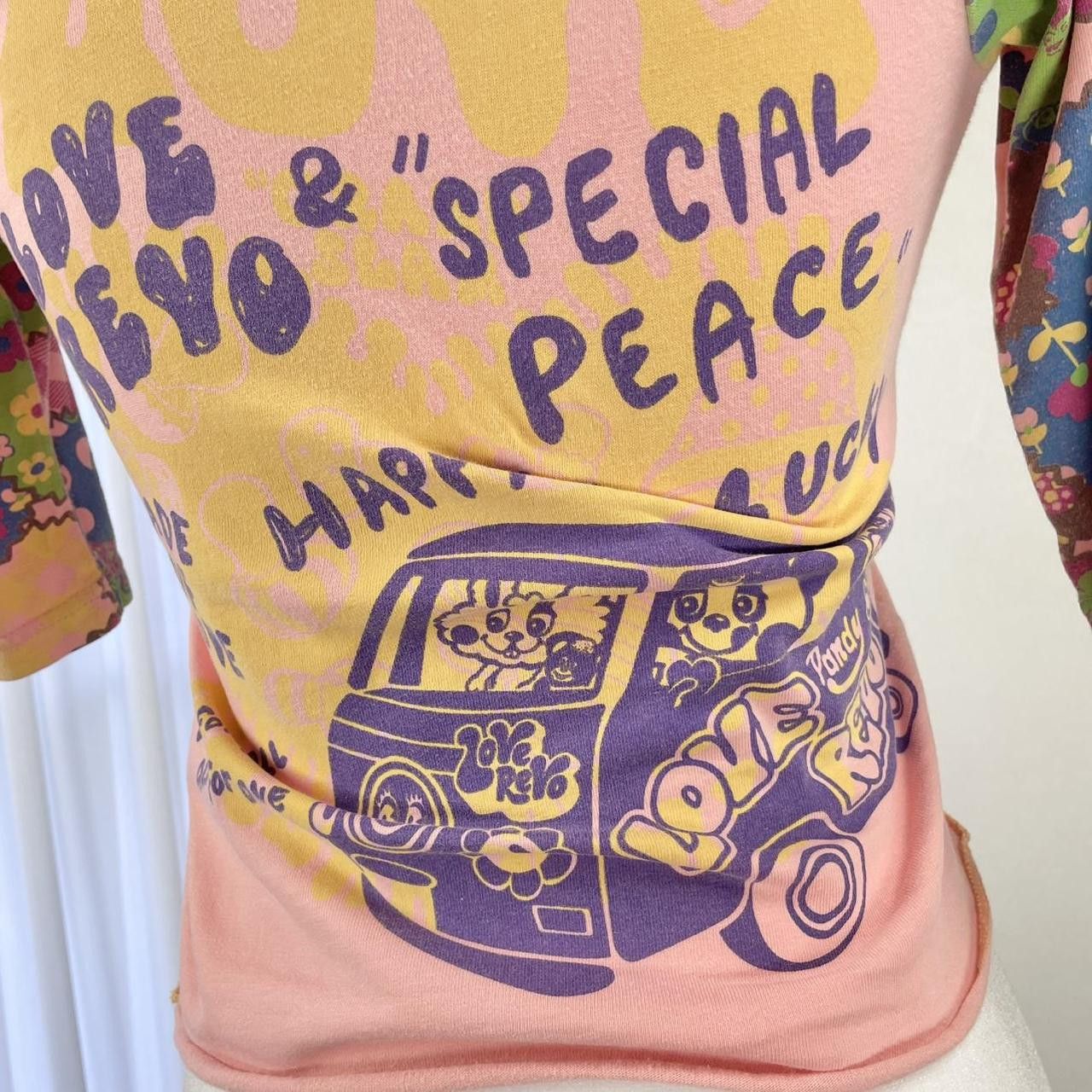 Japanese Brand ✩ Mushroomlove Love Revolution Psychedelic Print Baby Tee ♡ Size XXS / US 00 / IT 34 - 6 Thumbnail