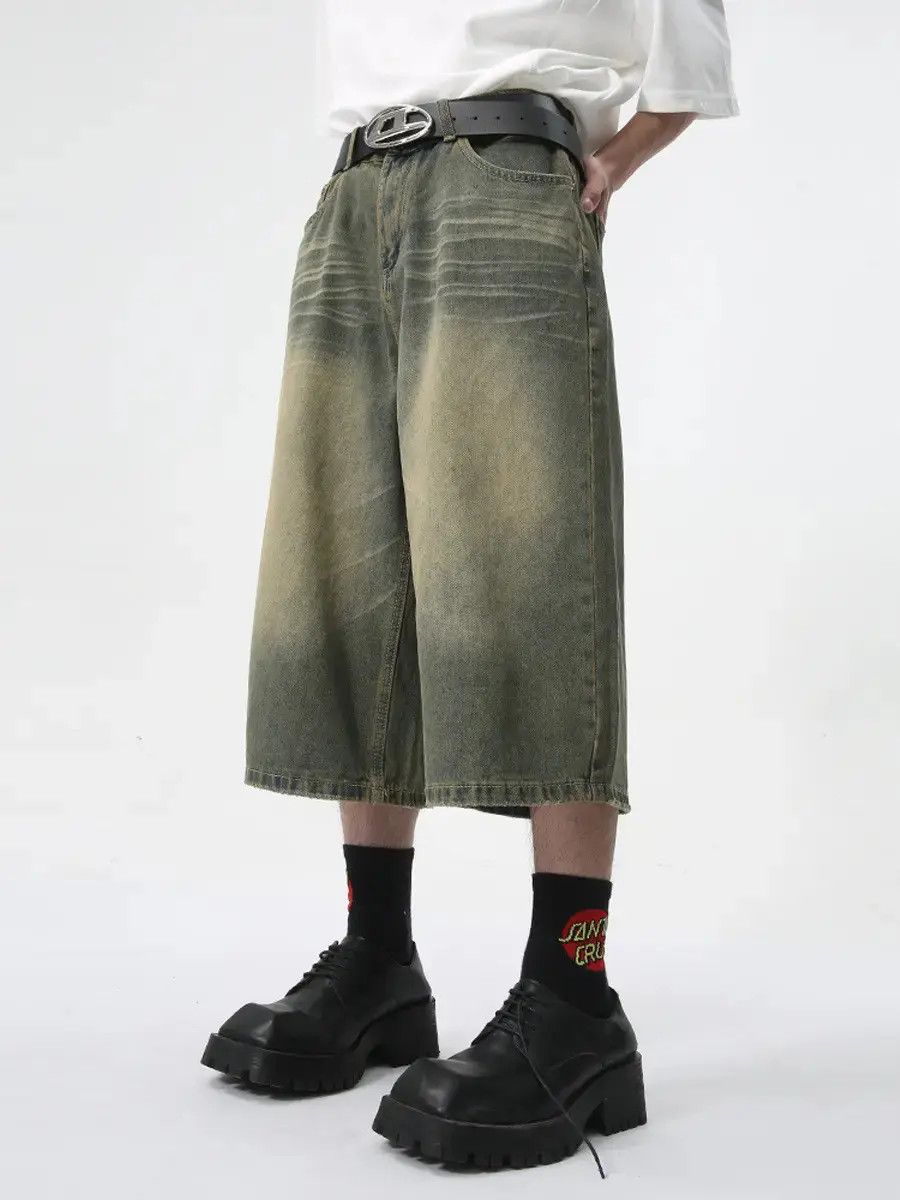 Retro straight leg wide leg denim shorts