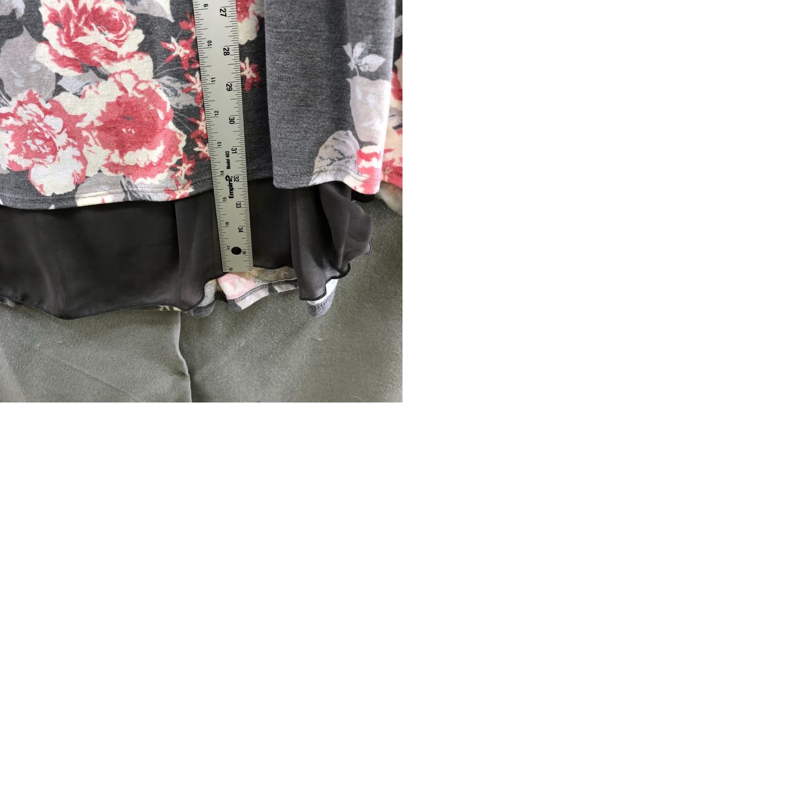 Vintage VINTAGE Egy California Jersey Knit Tunic Top/Dress Chiffon Hem Gray Floral Womens 2X Size XXL / US 16-18 / IT 52-54 - 9 Thumbnail