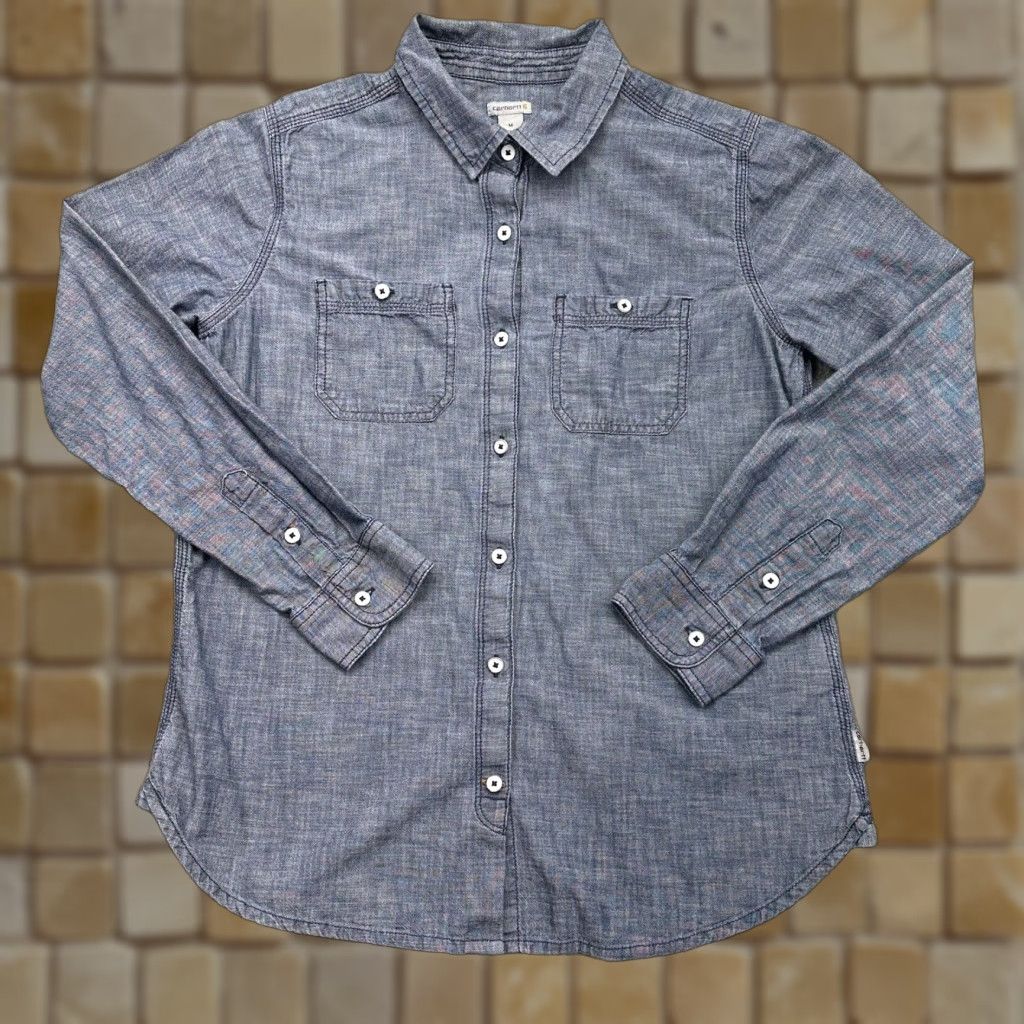 Carhartt Carhartt Shirt Women M Milam Blue Button Down Long Sleeve RelaxedFit 102073-402 Size M / US 6-8 / IT 42-44 - 1 Thumbnail