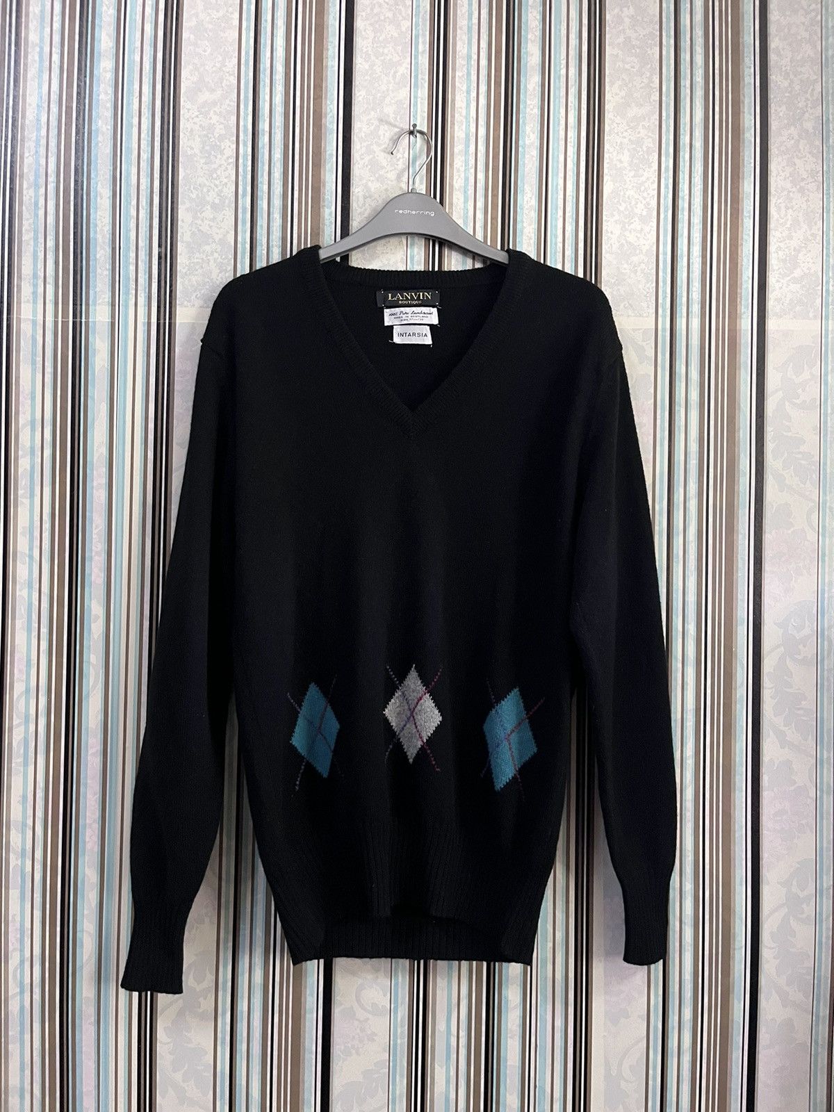 image of Lanvin Intarsia Lambwool Abstract Art F2 in Black, Men's (Size Small)