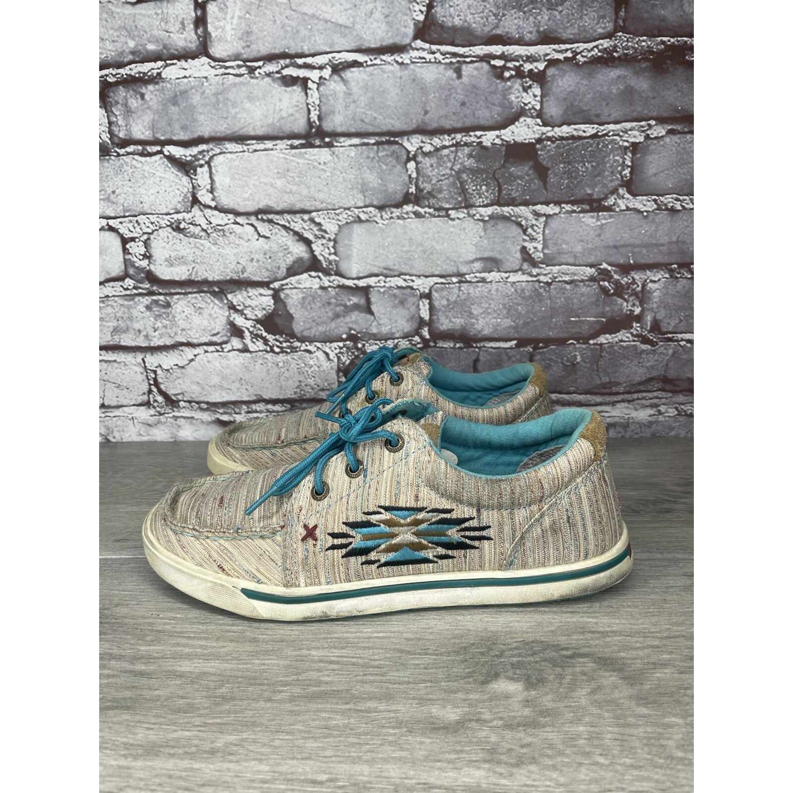 Other Hooey Loper By Twisted X Tan Fabric Western Blue Lace Shoes Size US 6.5 / IT 36.5 - 10 Thumbnail