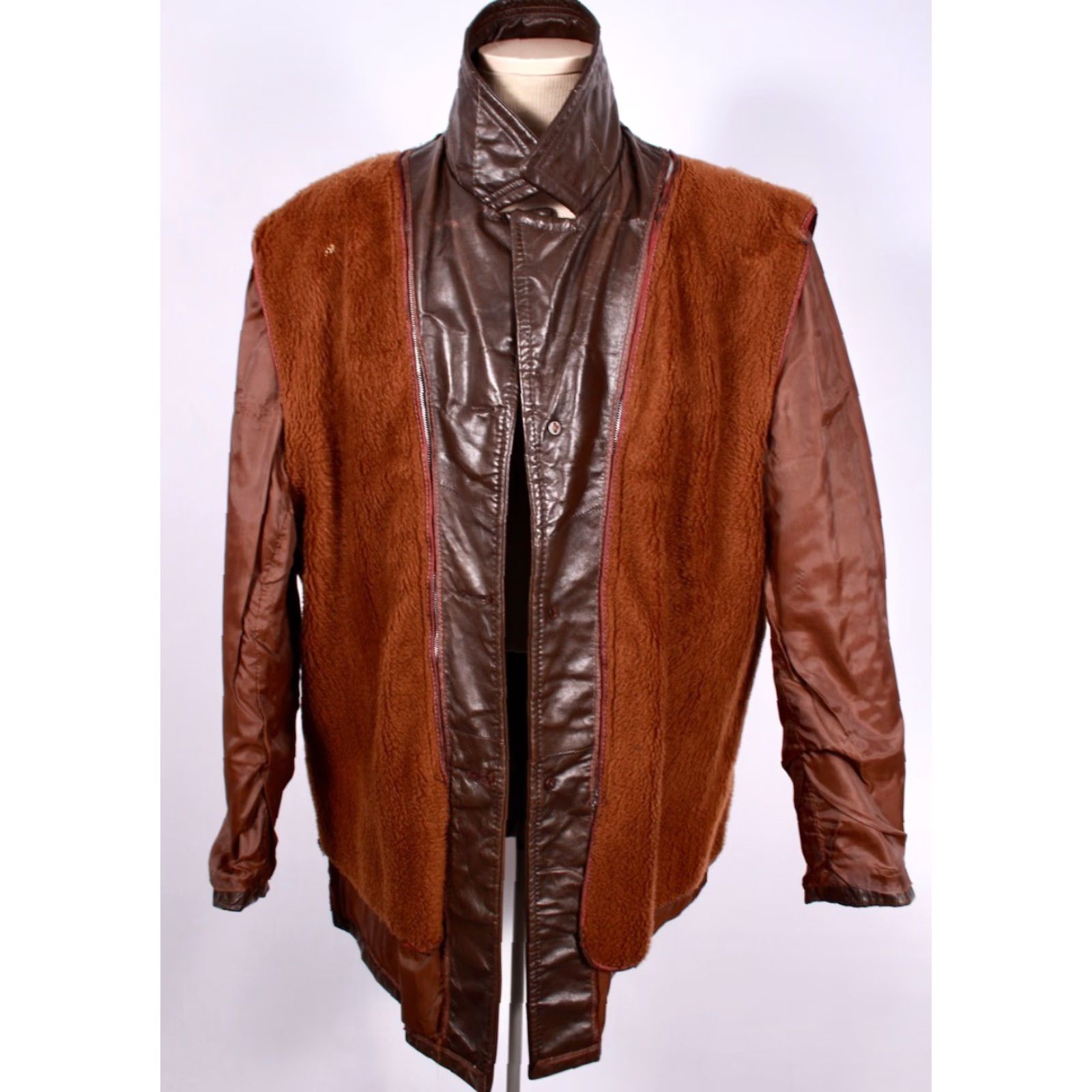 Vintage VTG 1970s Leather Jacket Mens Brown Size 46L Long Trench Car Coat with Liner 37.5" Long Vintage Jacket Size US S / EU 44-46 / 1 - 3 Thumbnail