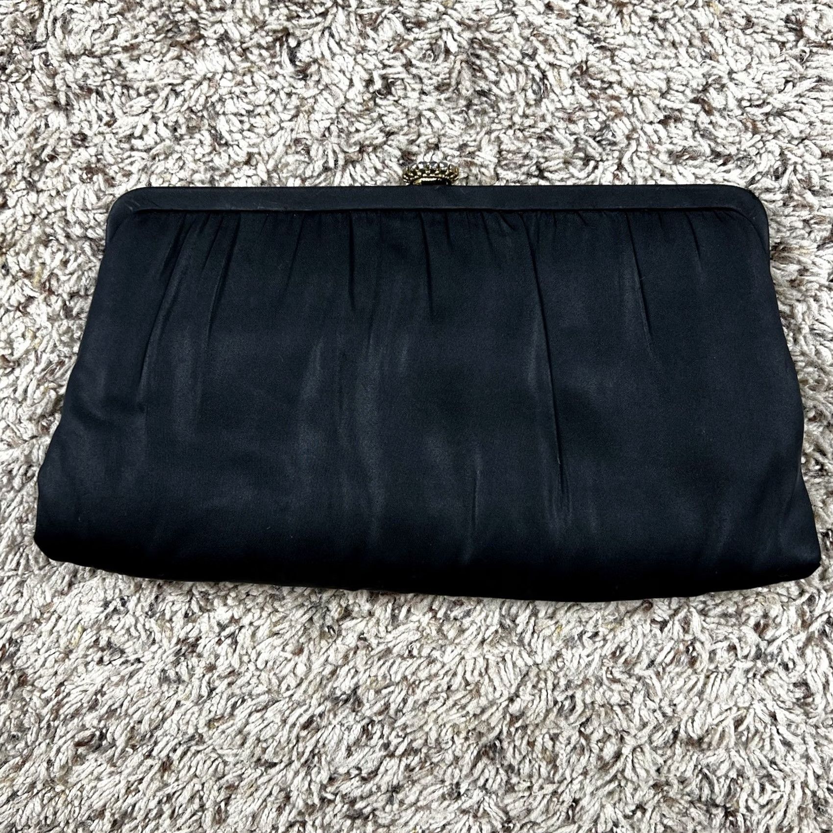 Vintage VINTAGE Satin Bag Clutch Purse Wedding Prom Evening Formal Chain Rhinestone Clutch Purse Small Black Womens Size ONE SIZE - 5 Thumbnail