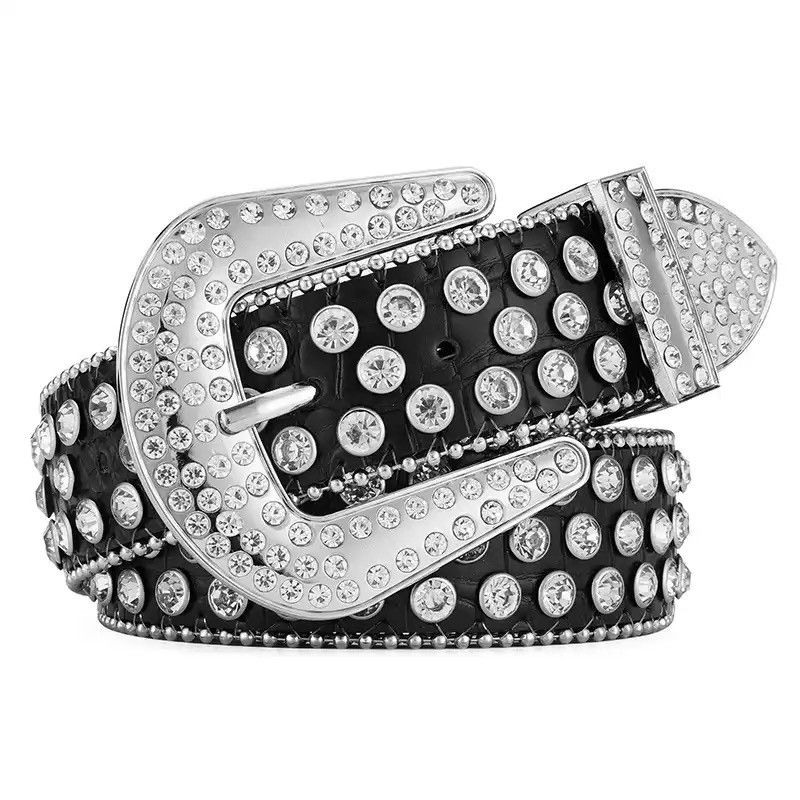 Vintage Rhinestone Large Size Belt Western Denim Shiny Rivet Design Size ONE SIZE - 2 Thumbnail