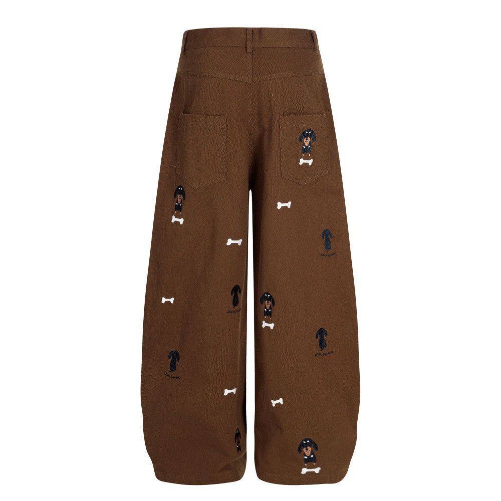 Vintage Men's cartoon puppy embroidered loose wide-leg trousers Size US 32 / EU 48 - 2 Thumbnail