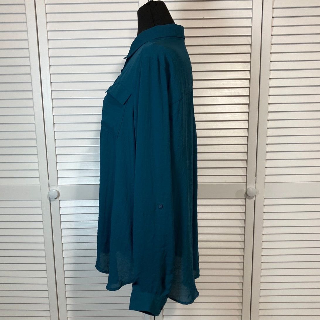 Other a.n.a. A New Approach Teal Blue Collared Tunic Blouse XL Size XL / US 12-14 / IT 48-50 - 2 Thumbnail