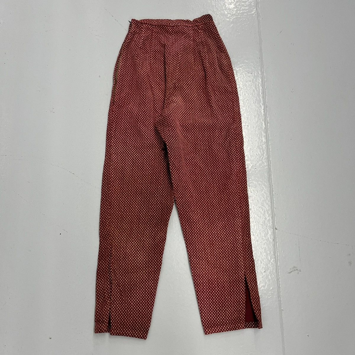 Other Vintage 60s Red Printed Corduroy Side Zip Pants 22x25 Size 22" - 3 Thumbnail