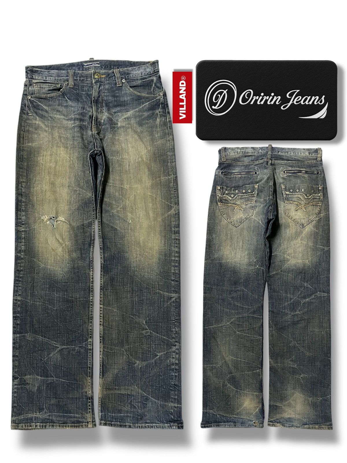 Japanese Brand Vintage Japanese Oririn Villand - Mud Wash Whiskering Jeans Size US 35 - 1 Thumbnail