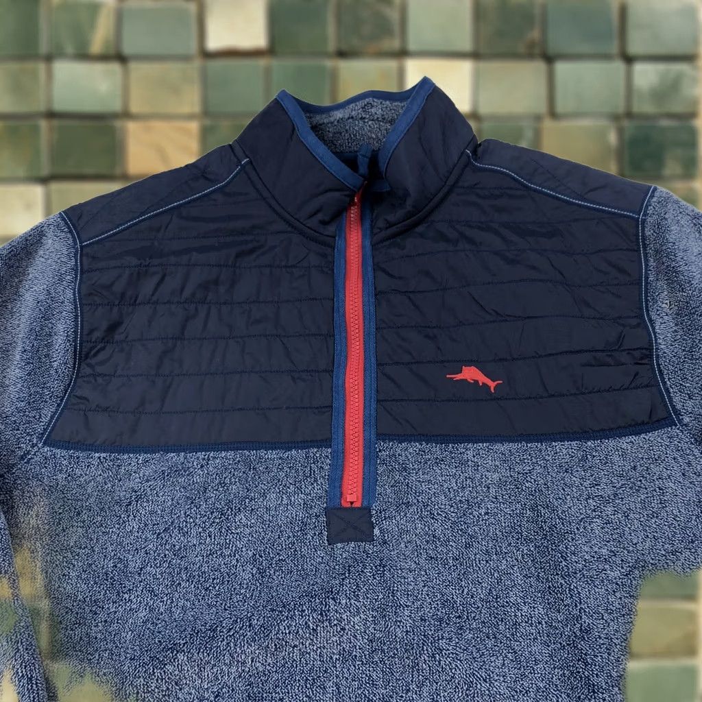 Tommy Bahama Tommy Bahama Pullover Sweater 1XLB Big 1/4 Zip Mock Neck Blue Knitted Knit Solid Logo Men’s Pullover 1/4 Zip 1XLB Big & Tall Size US XL / EU 56 / 4 - 1 Thumbnail
