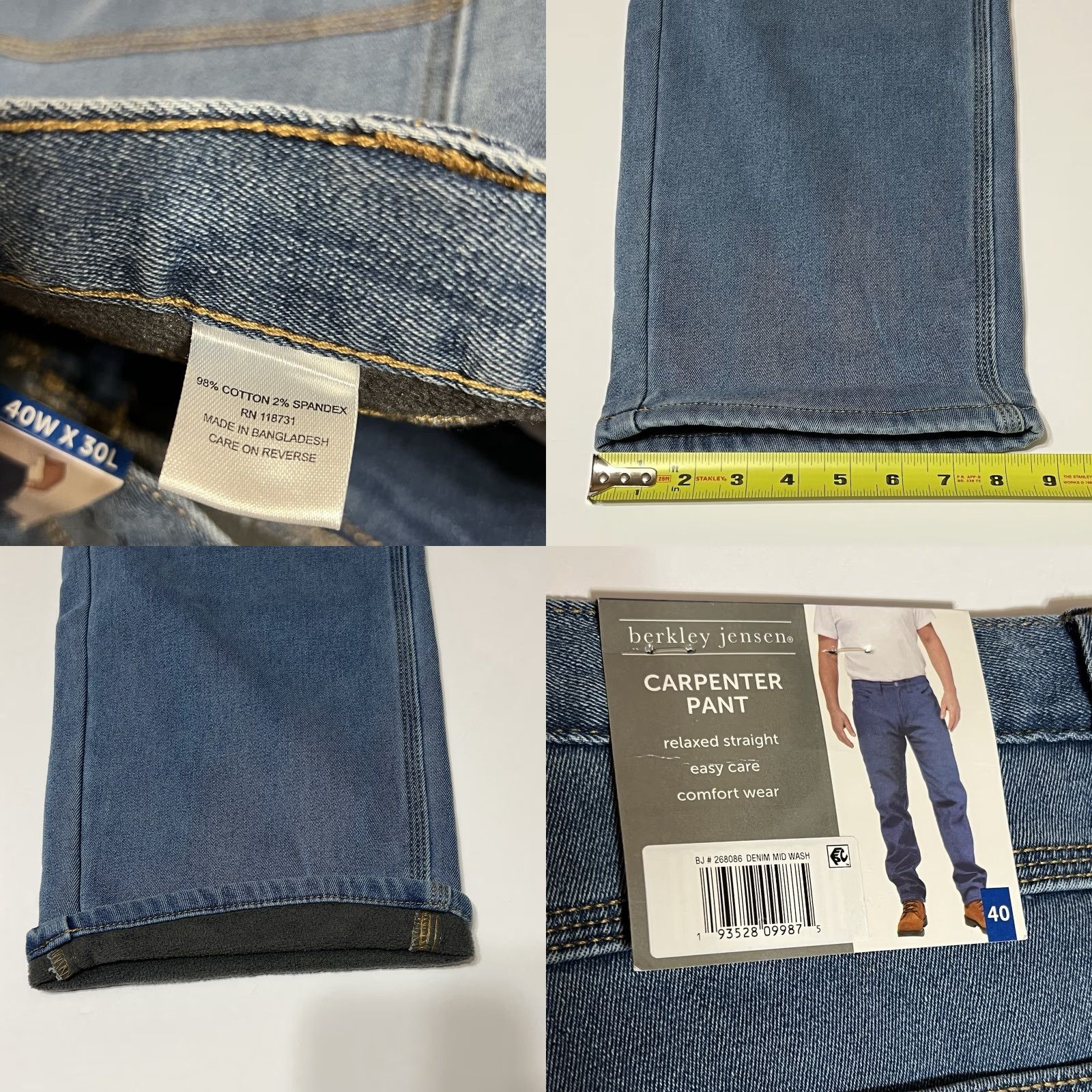 Vintage Berkley Jensen Carpenter Pants Men 40x30 Blue Fleece Lined Relaxed Straight NWT Size US 40 / EU 56 - 8 Thumbnail