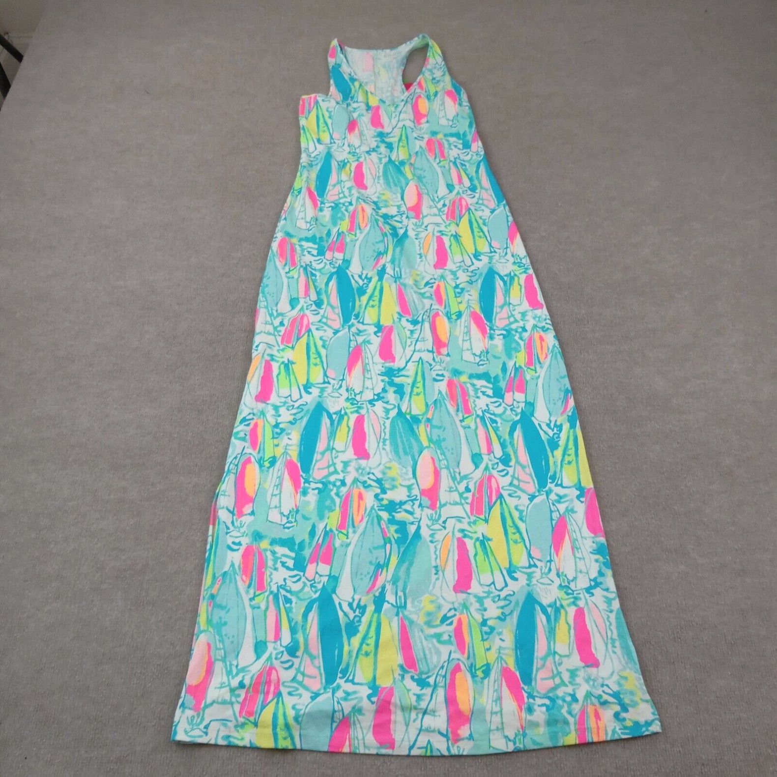 image of Lilly Pulitzer Kerri Maxi Dress Womens Size Xs Blue Pink Beach And Bae Sailboat in White