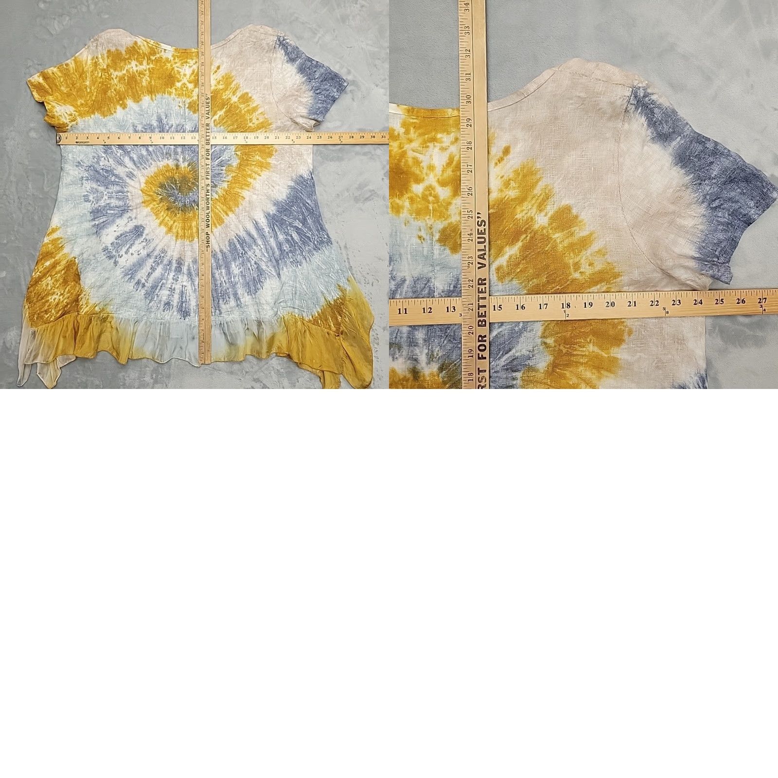 Vintage VINTAGE Made In Italy Tunic Womens M Yellow Blue Tie Dye Linen Silk Boho Ruffle Size M / US 6-8 / IT 42-44 - 8 Thumbnail