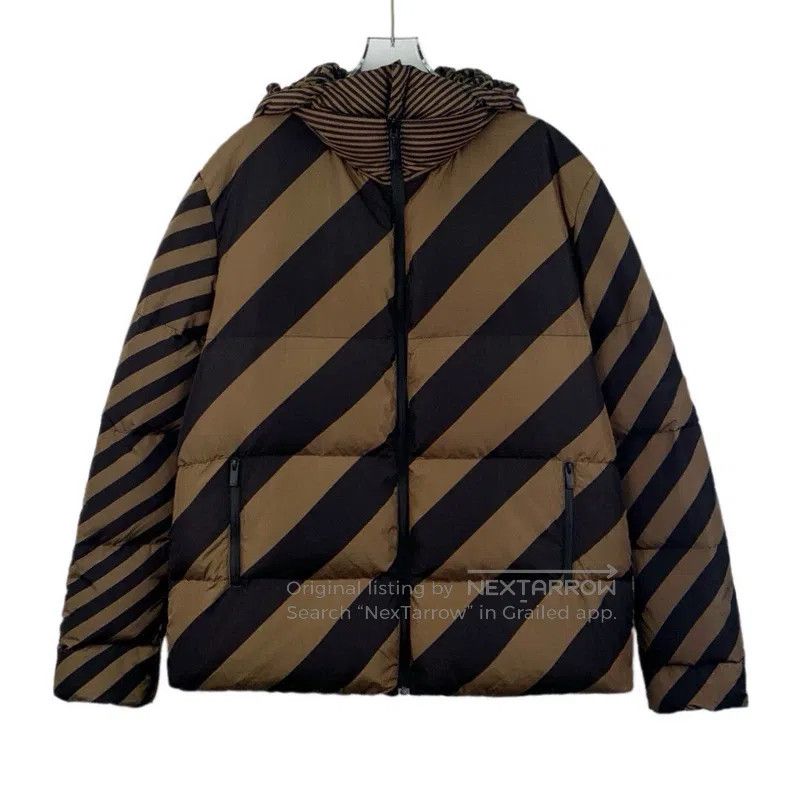 Fendi Fendi Dark brown logo letter all-over print striped hooded Size US XL / EU 56 / 4 - 5 Thumbnail