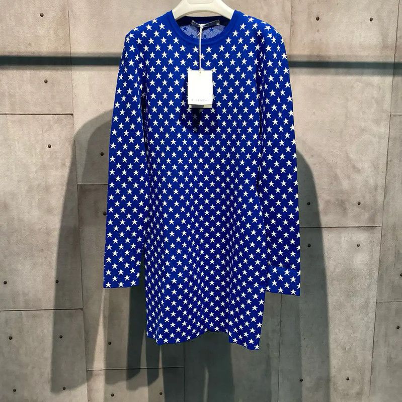 Givenchy Givenchy Blue Print Long Sleeve Dress 0089 Size L / US 10 / IT 46 - 1 Thumbnail