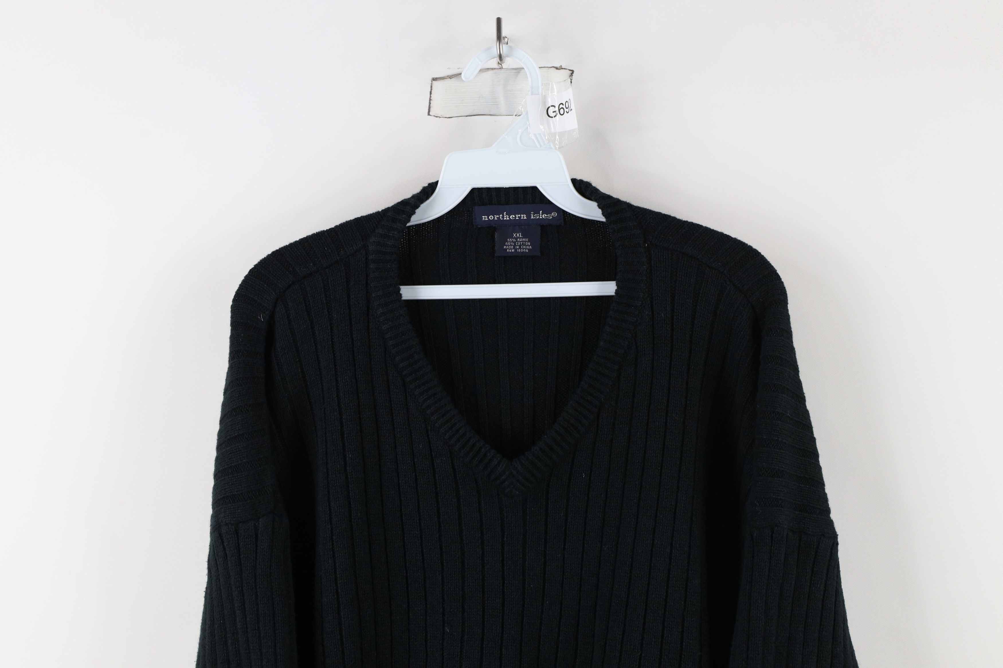 Vintage Vintage 90s Streetwear Ribbed Knit V-Neck Sweater Black Size US XXL / EU 58 / 5 - 2 Thumbnail