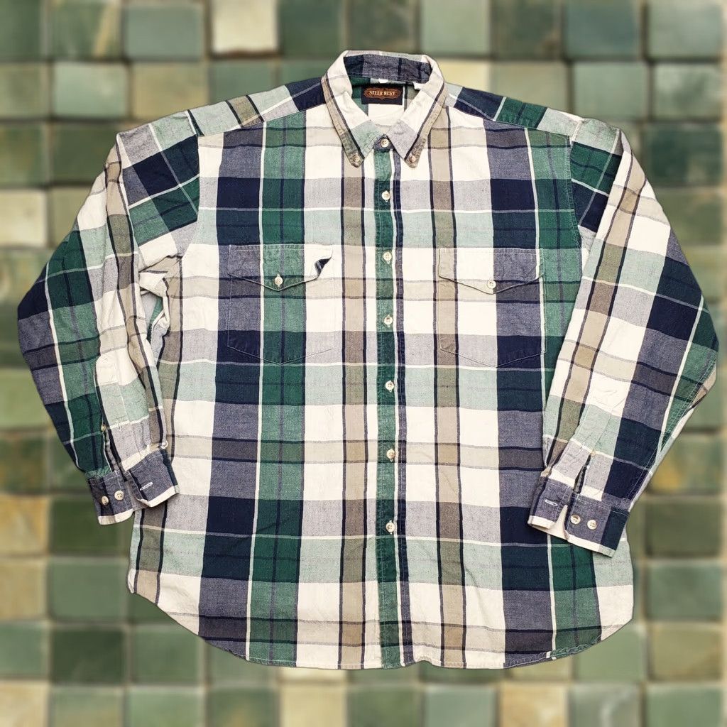 Vintage VINTAGE Steer West Shirt Mens XL Blue Plaid Button-Up Cowboy Western Casual USA Theme Size US XL / EU 56 / 4 - 1 Thumbnail