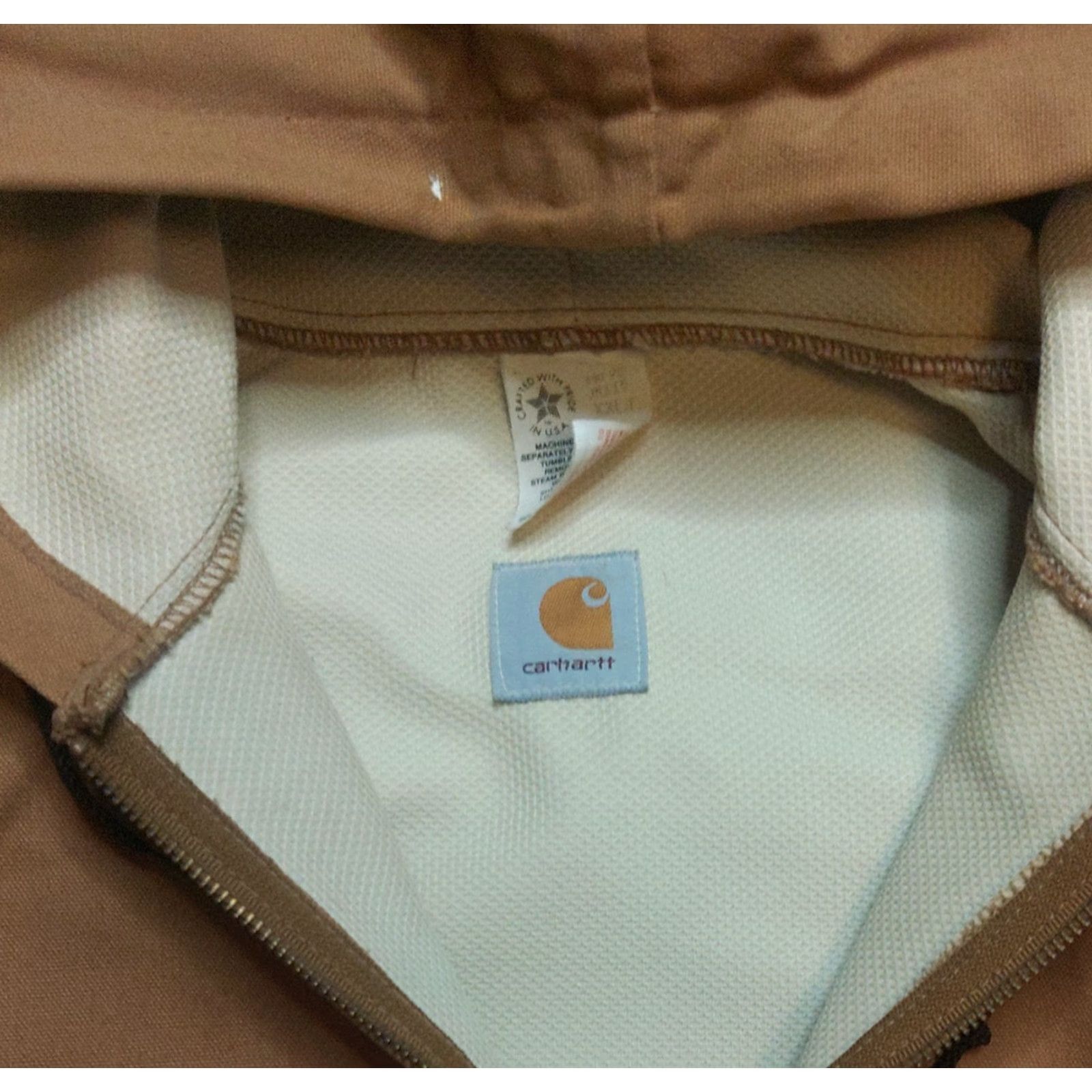 Carhartt VINTAGE Carhartt Mens 2XLT Jacket Hooded Bomber Waffle Lined Canvas Duck Workwear Brown Zip Zipper Mid-Length All Seasons Casual Outdoor 90s USA Mens Size US XXL / EU 58 / 5 - 6 Thumbnail