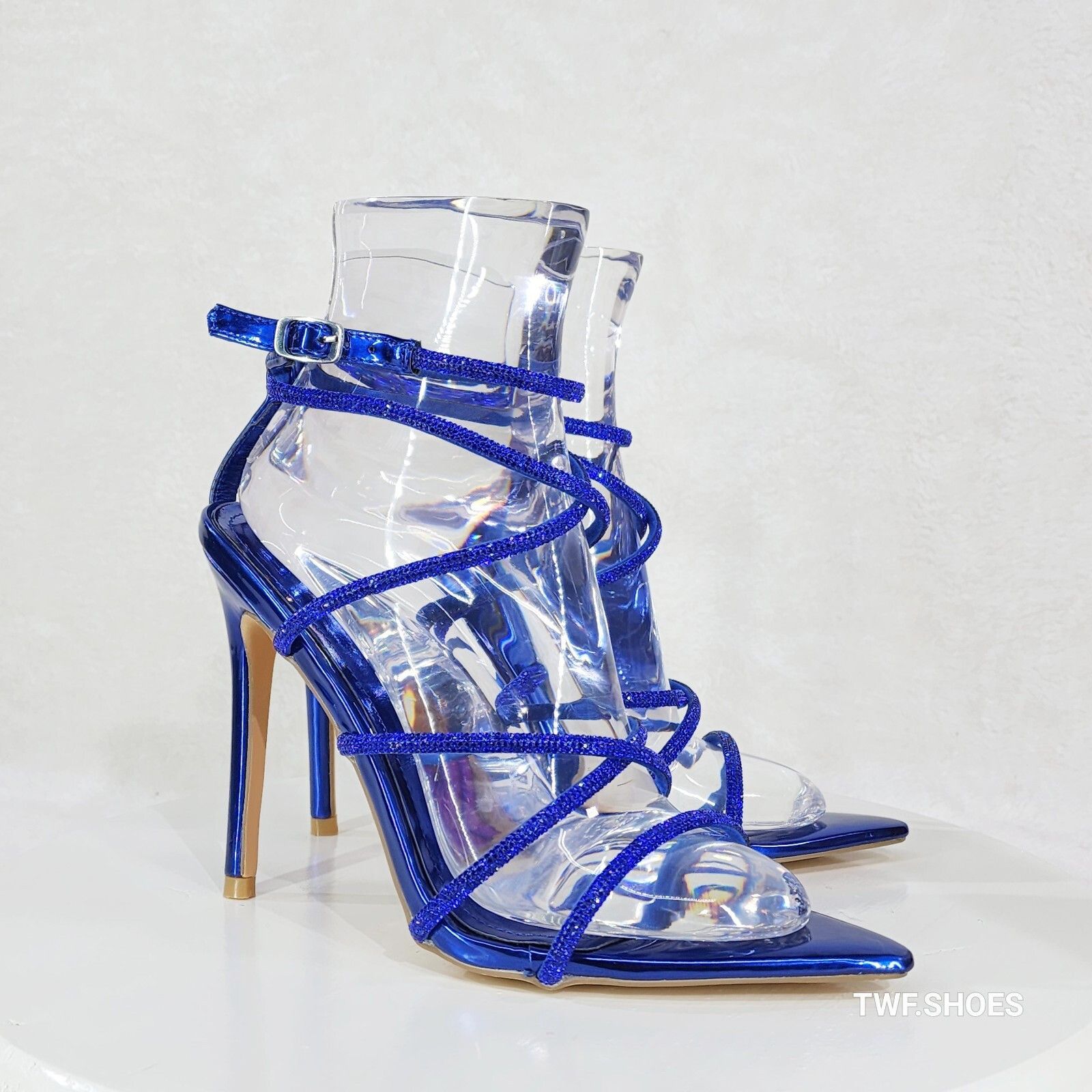 Other Party Town Blue Metallic Strappy Rhinestone Pointy Toe High Size US 9 / IT 39 - 3 Thumbnail
