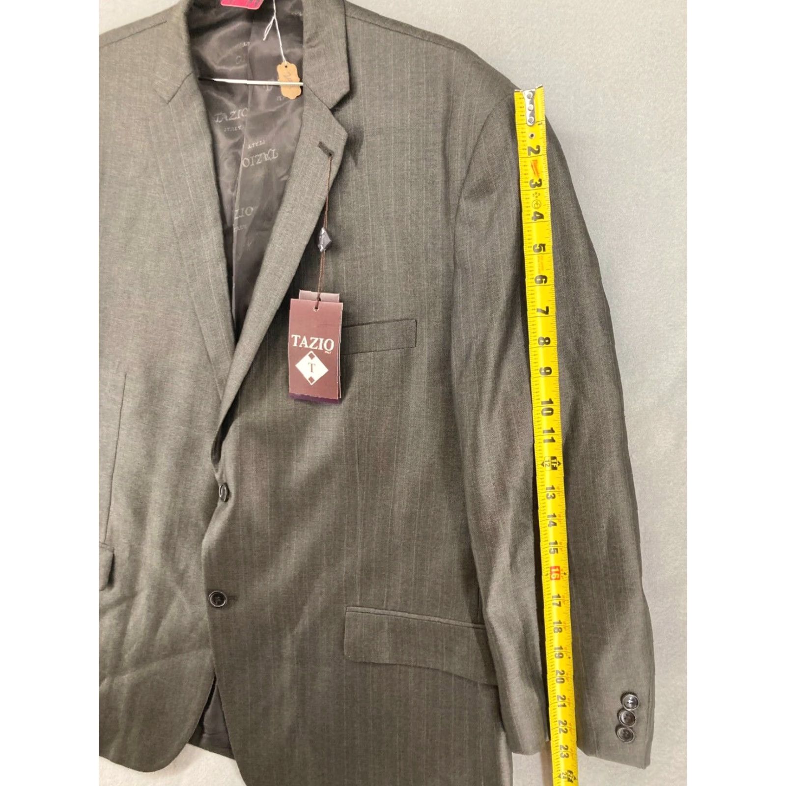 Tazio Tazio Suit Jacket Mens 52R - Gray Solid - Single-Breasted, Notch Lapel, Three-Button Sleeve - Regular Fit, 1 Piece, Dry Clean Only, NWT, 52R Size 52R - 4 Thumbnail