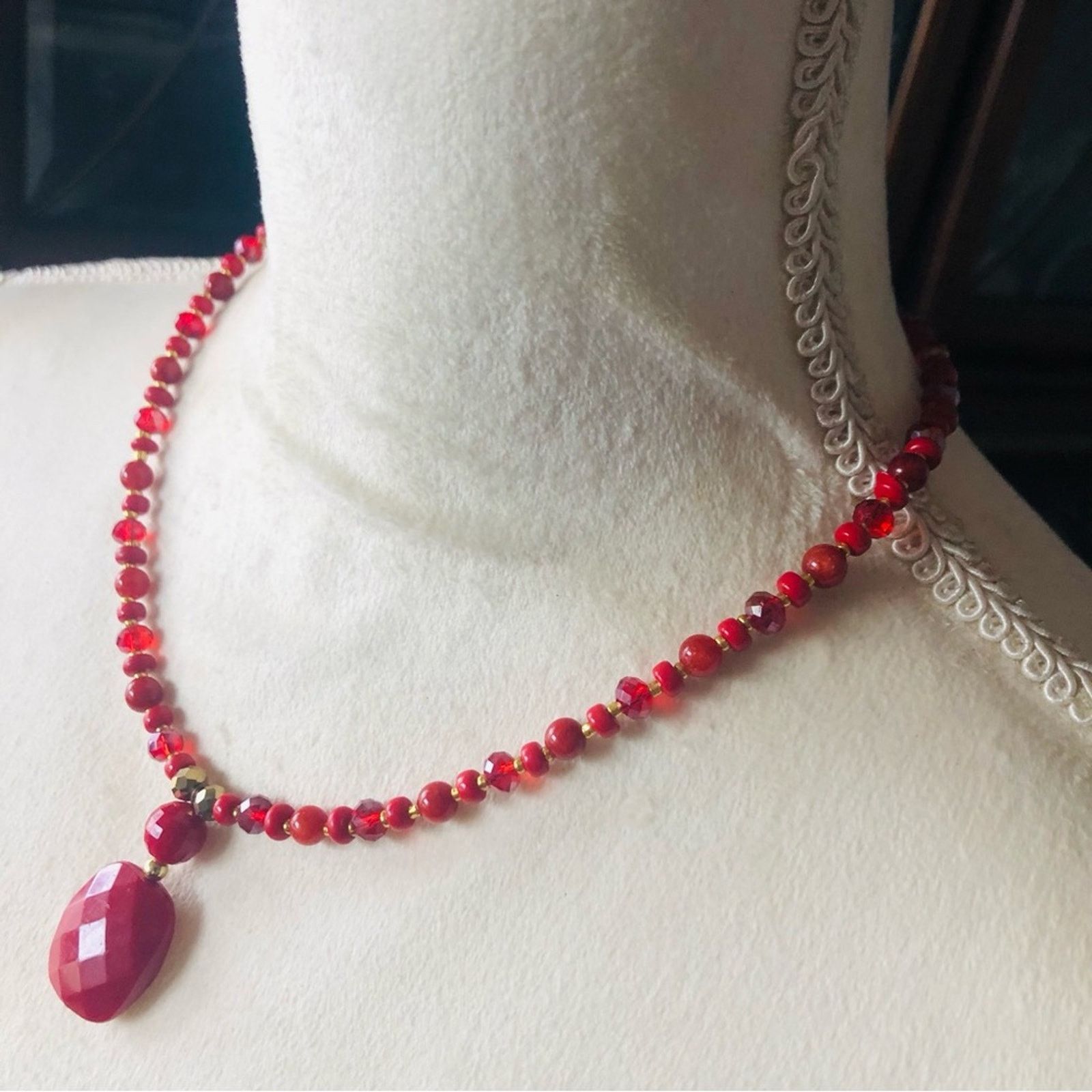 Handmade Handcrafted repurpose carnelian glass faceted drop necklace Size ONE SIZE - 2 Thumbnail