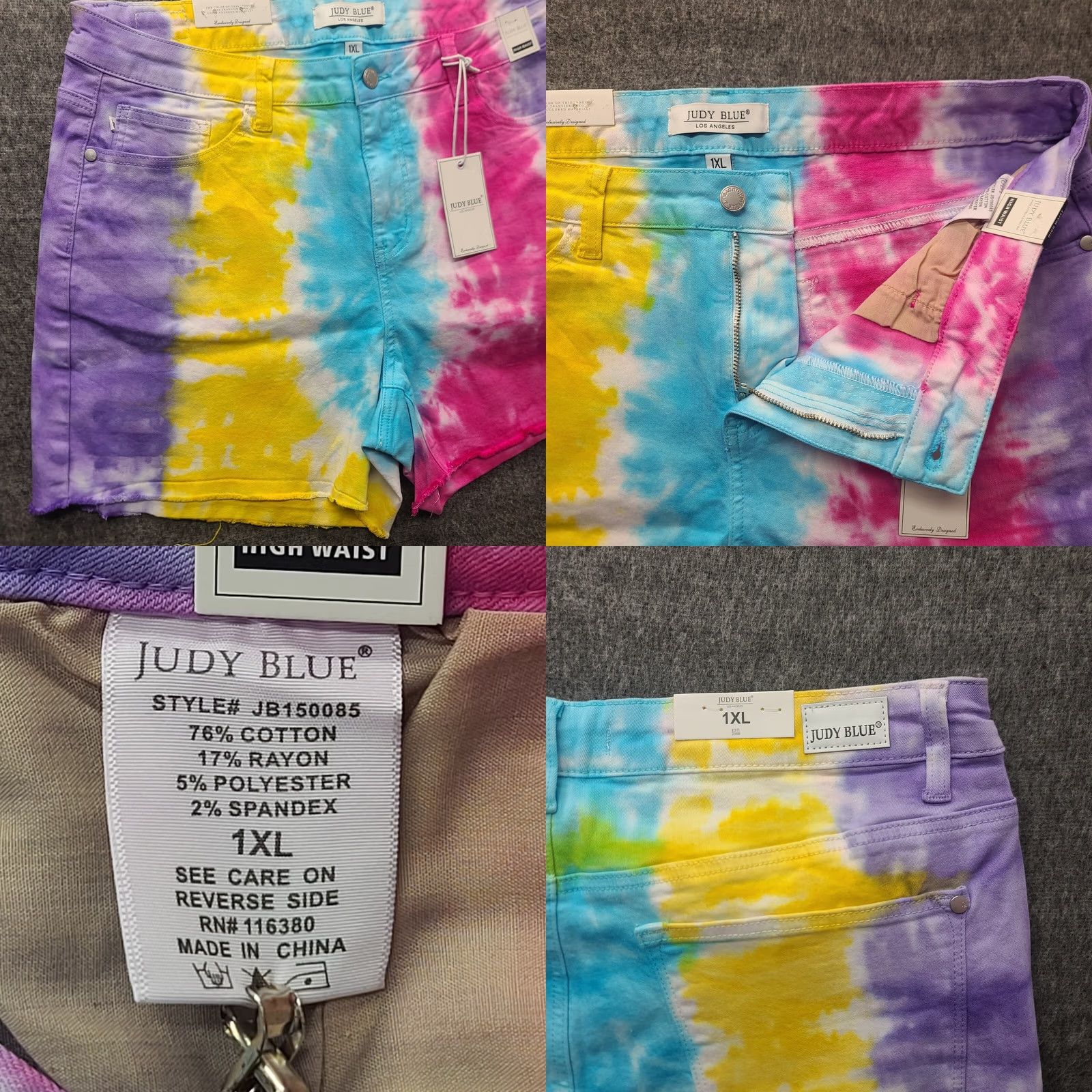 Vintage Judy Blue Cut Off Shorts Womens XL Regular High Rise Tie Die Snow Cone Pinstripes? Size 40" / US 18 - 8 Thumbnail