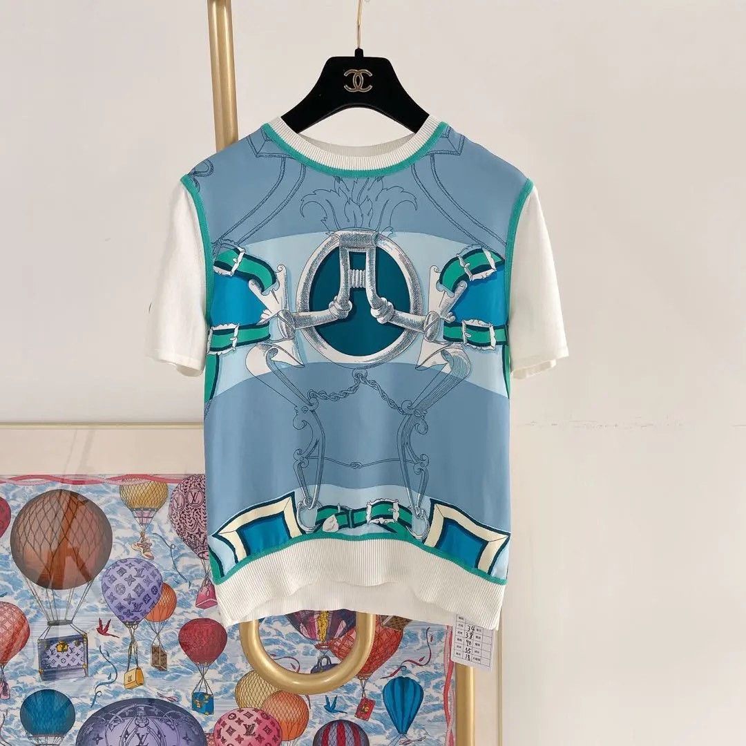 Hermes Hermes Blue Silk T-Shirt Size 34 Size XXS / US 00 / IT 34 - 1 Thumbnail