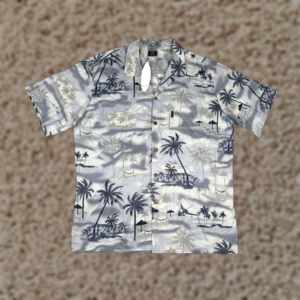 Vintage Palmwave Shirt Men 2XL Gray Blue 100% Cotton Short Sleeve Button-Up Hawaiian Floral Vintage No Size US XXL / EU 58 / 5 - 1 Thumbnail