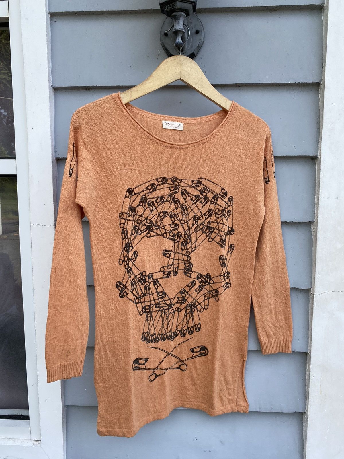 Japanese Brand Punk Revival Aesthetic Safety Pin Skull Knit Distressed Top Size ONE SIZE - 1 Thumbnail