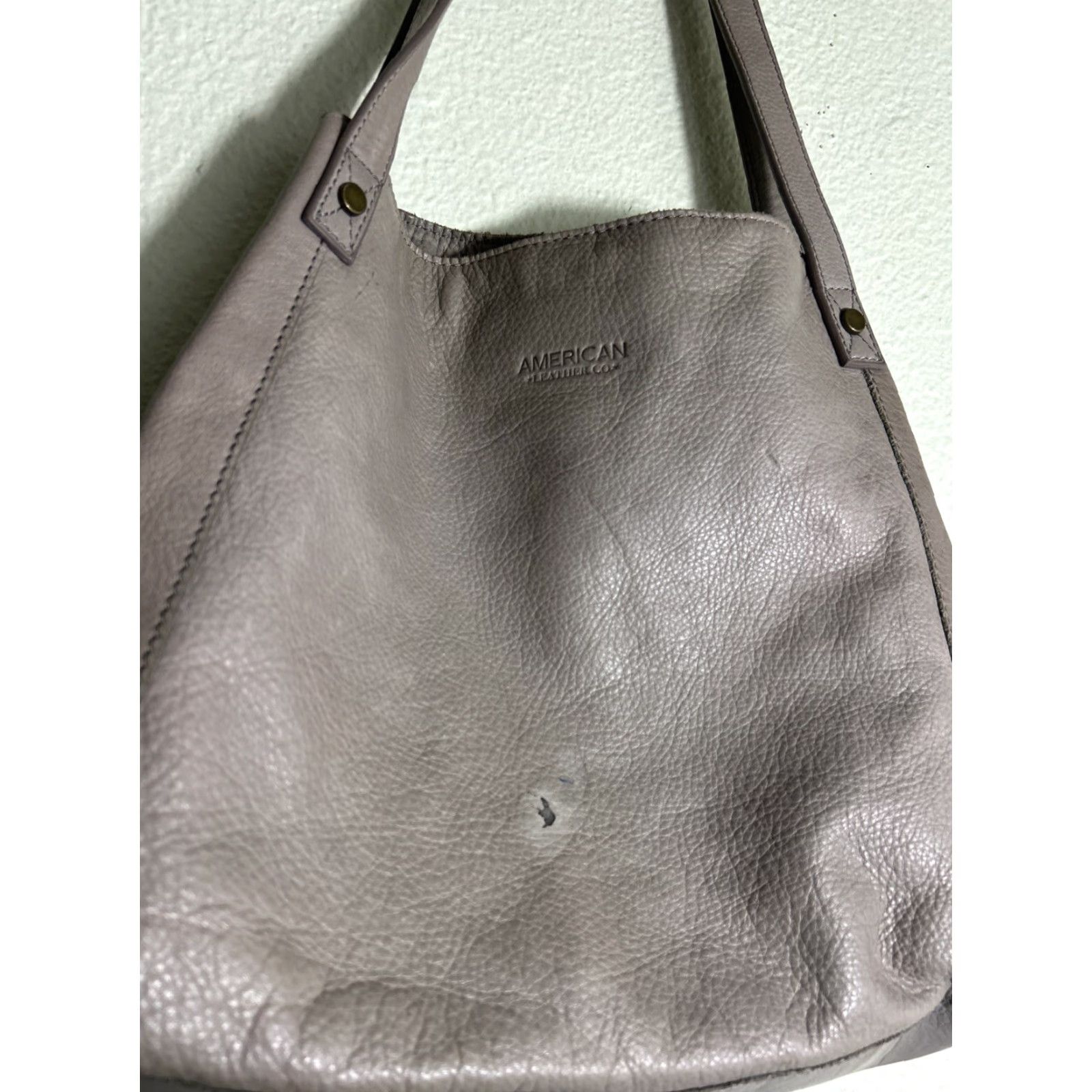 Vintage American Leather Co. Gray Pebbled Leather Double Handles Purse Satchel 13x11.5x5 Womens Ladies Bags Stains Size ONE SIZE - 4 Thumbnail
