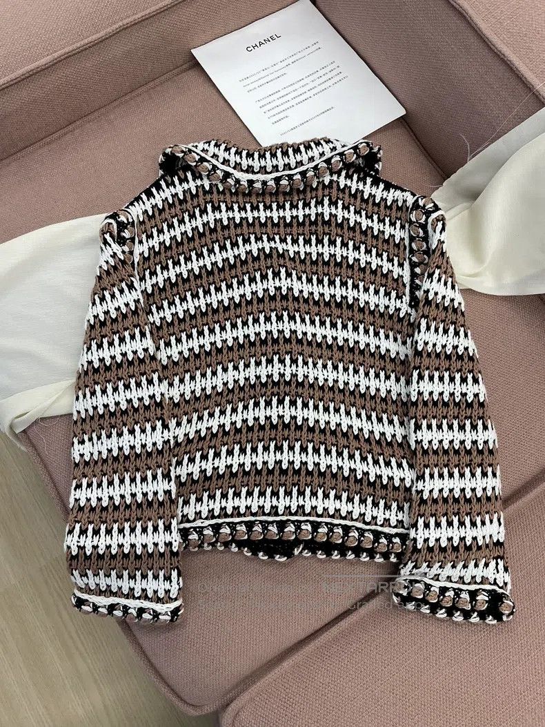 Chanel Chanel 21C coffee white striped woven jacket Size XXS / US 00 / IT 34 - 3 Thumbnail