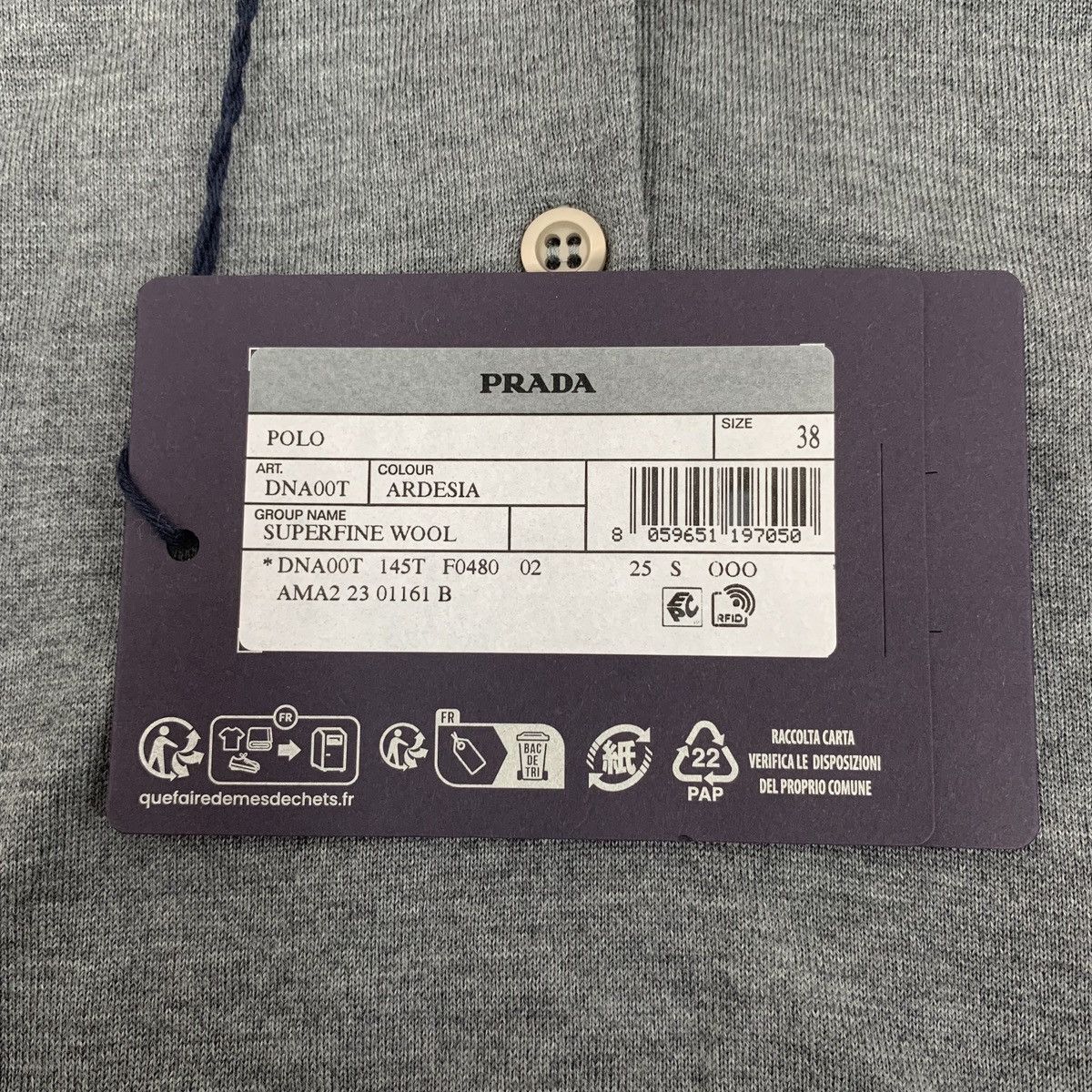 Prada Prada Grey Wool Lapel Long Sleeve Knit Polo K26WX Size M / US 6-8 / IT 42-44 - 7 Thumbnail