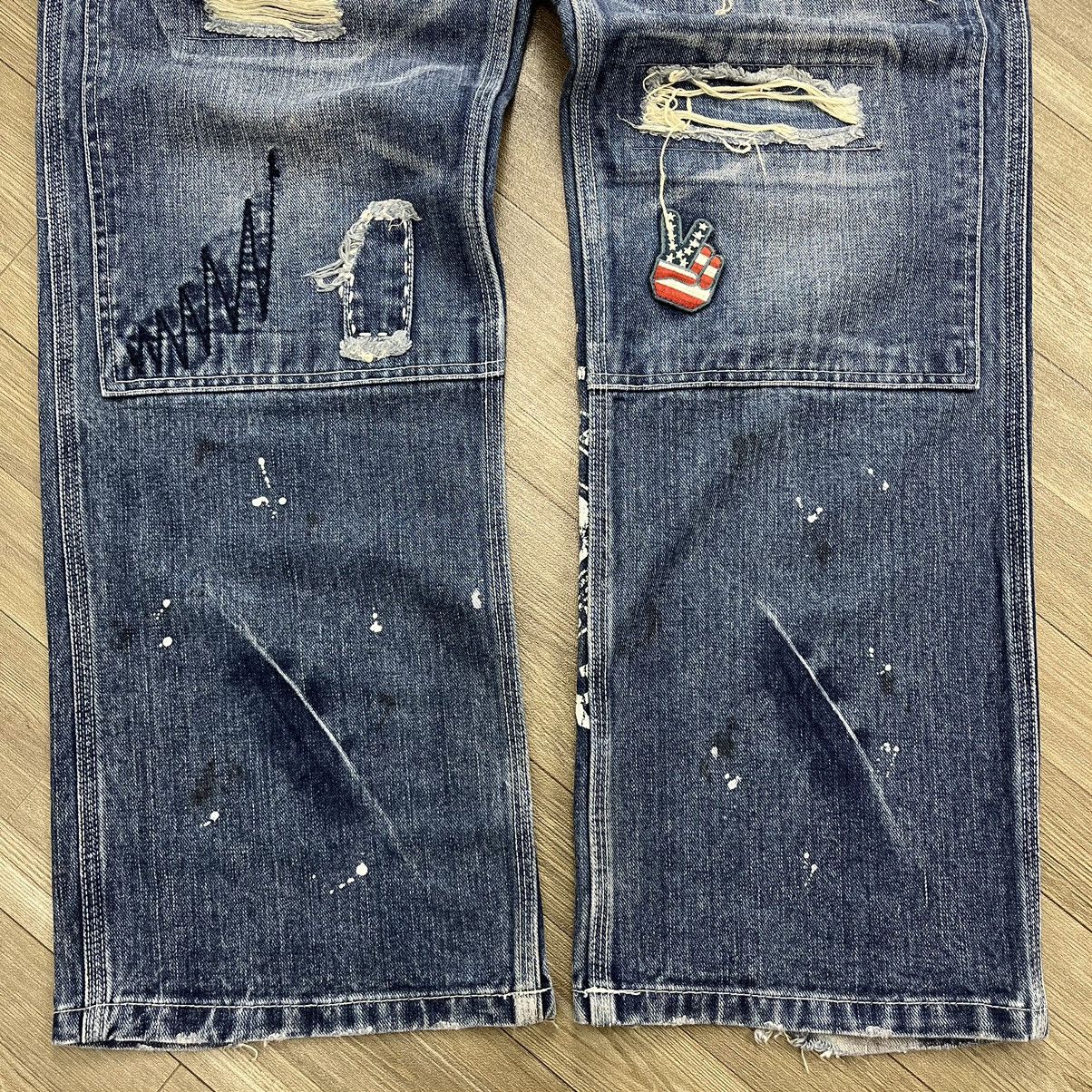 If Six Was Nine × Japanese Brand × Le Grande Bleu (L.G.B.) Mind of USA Distressed Patch Work Double Knee Painted Jeans Size US 32 / EU 48 - 6 Thumbnail