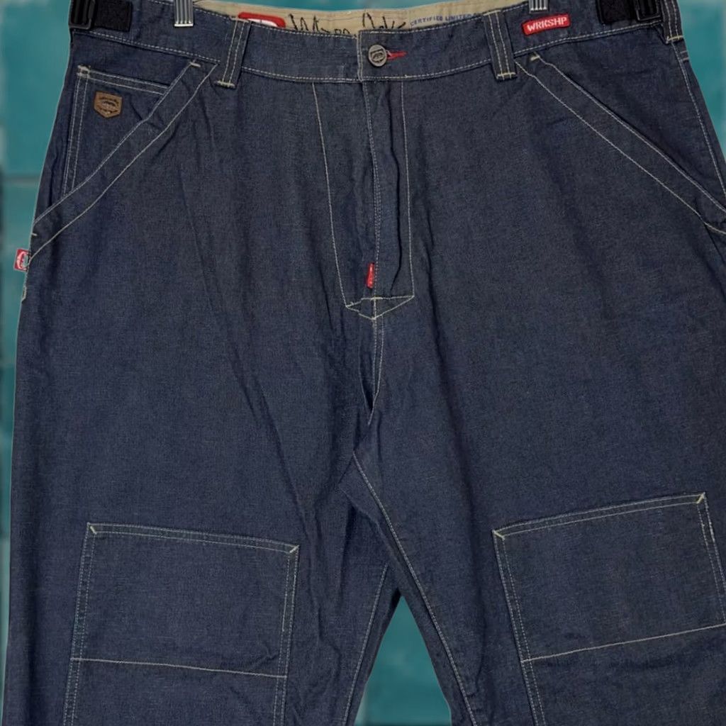 Ecko Unltd. ECKO UNLTD Jeans Mens 42 Dark Wash Cargo Pocket Denim Work Carpenter Wide Leg 90s Retro Vintage? Size US 42 / EU 58 - 1 Thumbnail