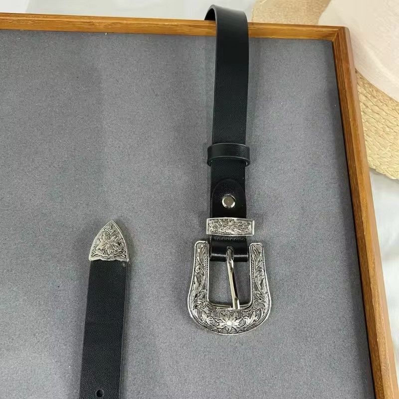 Japanese Brand Outdoor retro floral buckle western leather belt Size ONE SIZE - 4 Thumbnail