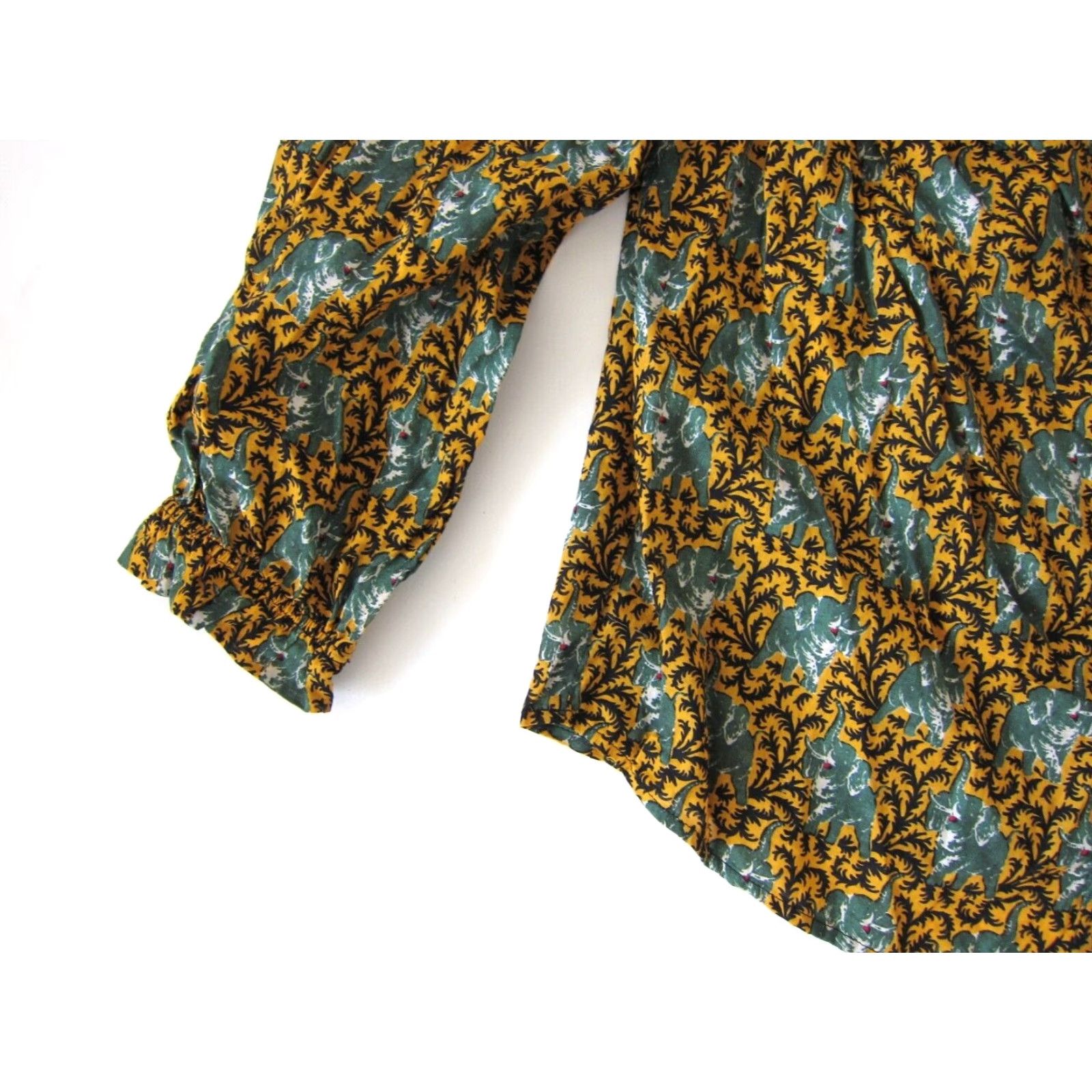J.Crew J.Crew 100% Cotton Green Yellow Elephant Button Down Off Shoulder Blouse 6 Size M / US 6-8 / IT 42-44 - 7 Thumbnail