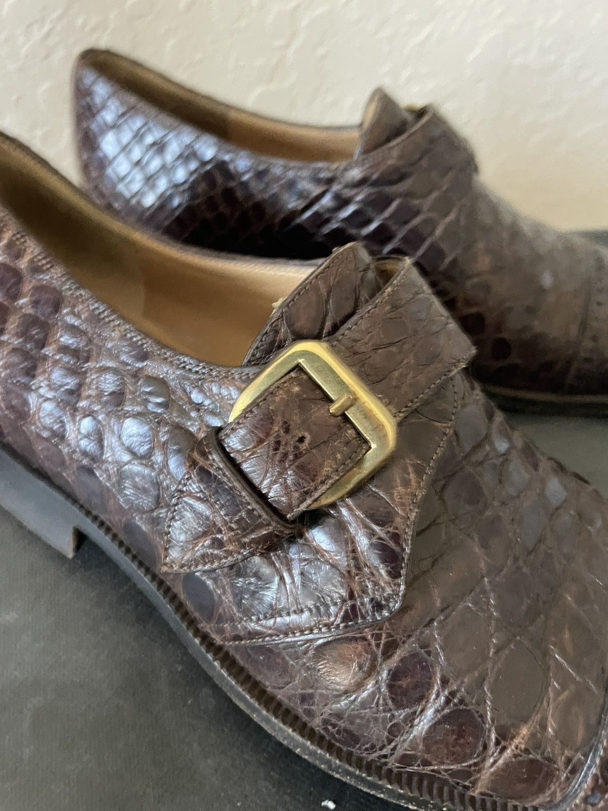 Fratelli Rossetti Crocodile Monk strap cap toe dress shoes Size US 8 / EU 41 - 5 Thumbnail