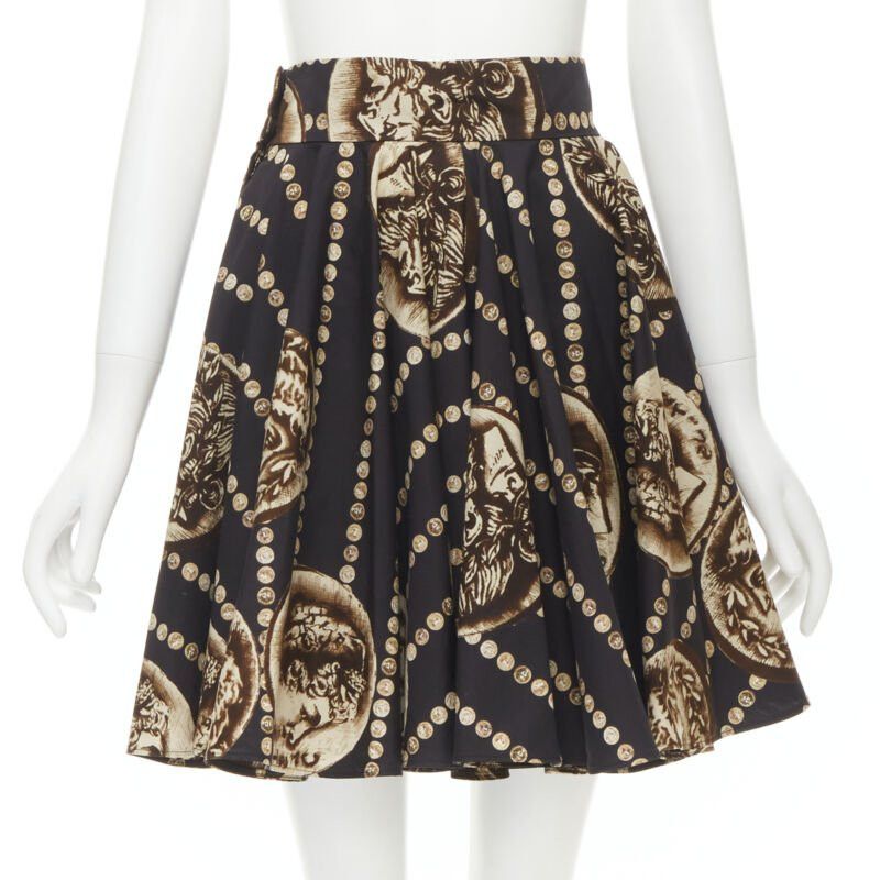 Dolce & Gabbana DOLCE GABBANA Antique Roman medallion coin black cotton flared skirt IT36 XS Size 25" / US 0 / IT 36 - 1 Thumbnail