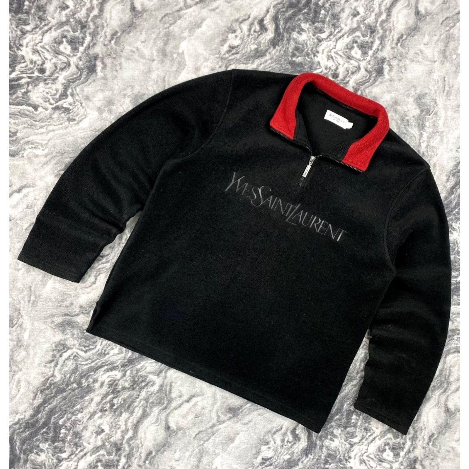 Yves Saint Laurent VINTAGE Yves Saint Laurent Logo Fleece 1/4 Zip Jacket Men Size L Black Big Logo Jacket Size US L / EU 52-54 / 3 - 2 Thumbnail