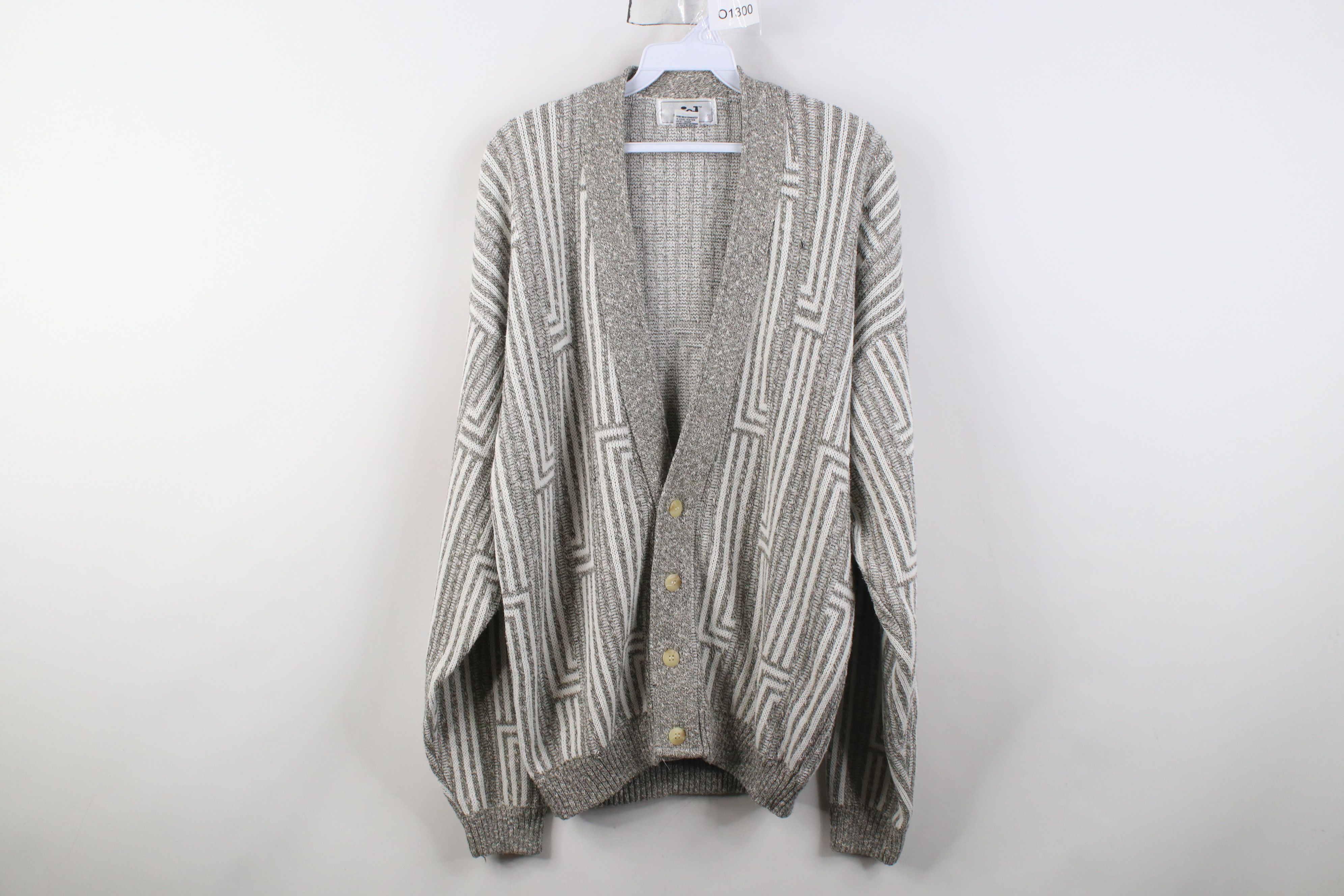 Vintage Vintage 90s Streetwear Trippy Knit Cardigan Sweater Gray Size US S / EU 44-46 / 1 - 1 Thumbnail