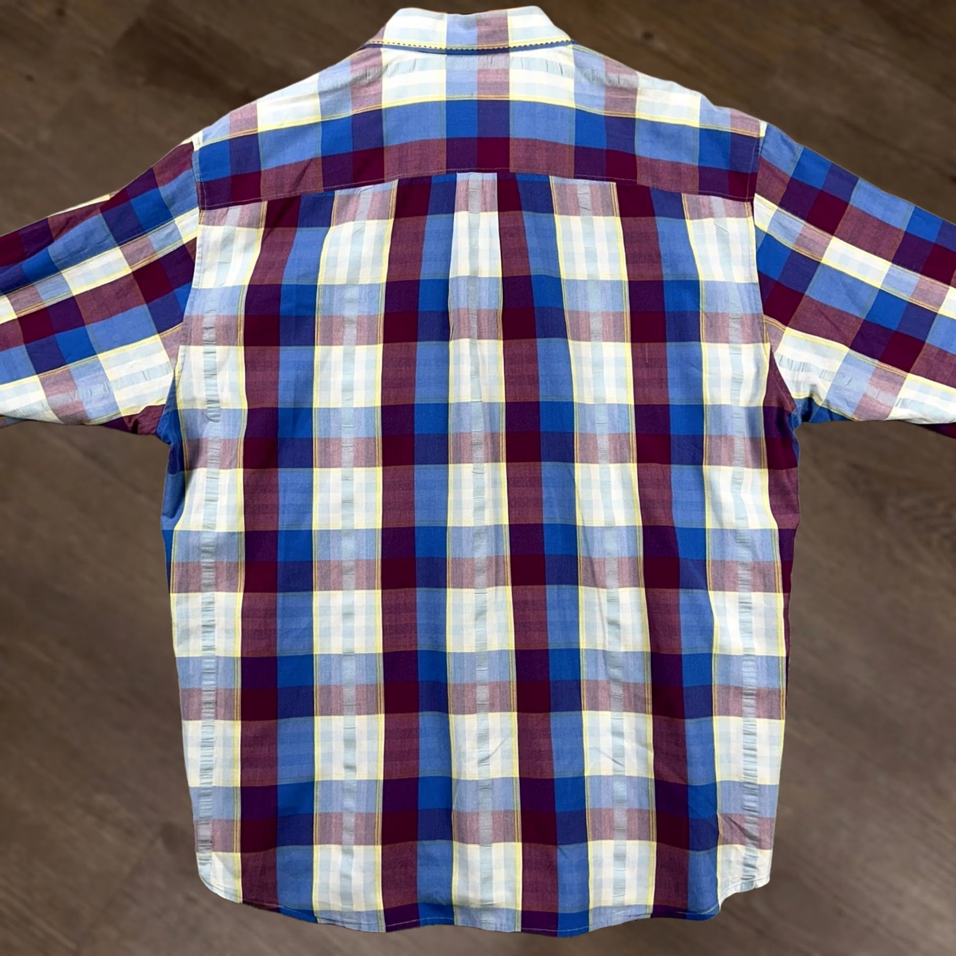Tommy Bahama VINTAGE Tommy Bahama Silk Blend Shirt Button Up Mens XL Blue Maroon Plaid Flap Pocket Size US XL / EU 56 / 4 - 1 Thumbnail