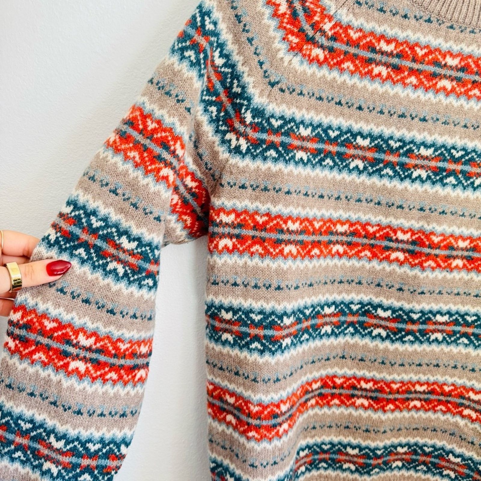 J.Crew J CREW Beige Tan Fair Isle Knit Stripe $228 Pullover Sweater Size S / US 4 / IT 40 - 5 Thumbnail
